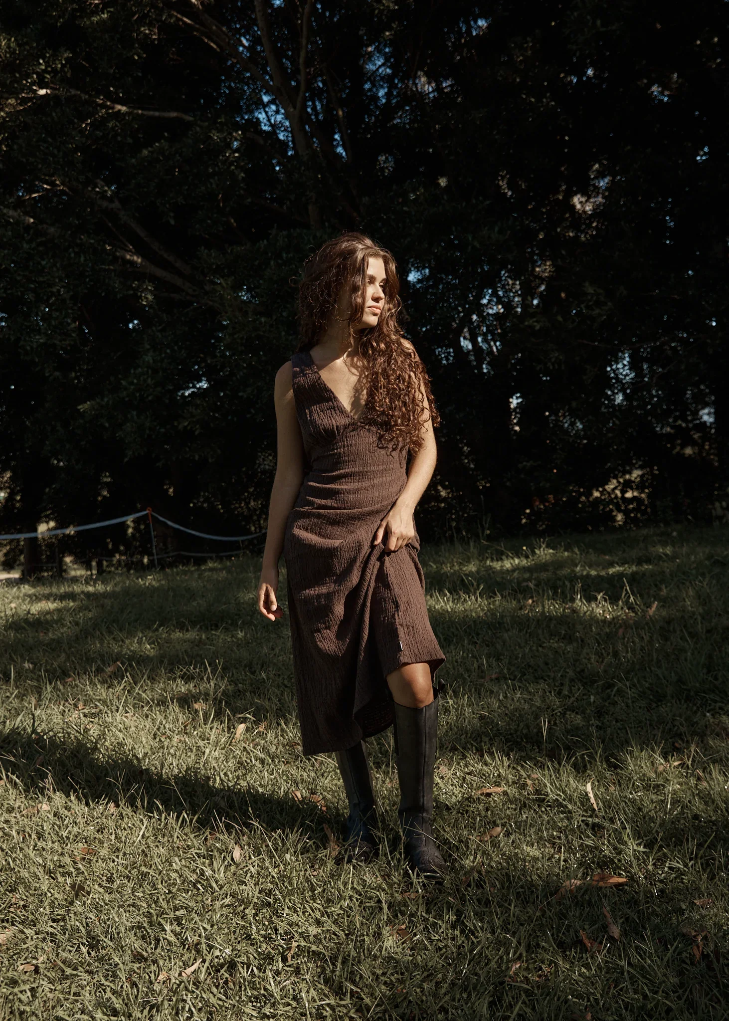 AFENDS Womens Focus Seersucker Maxi Dress in Coffee - Image 10