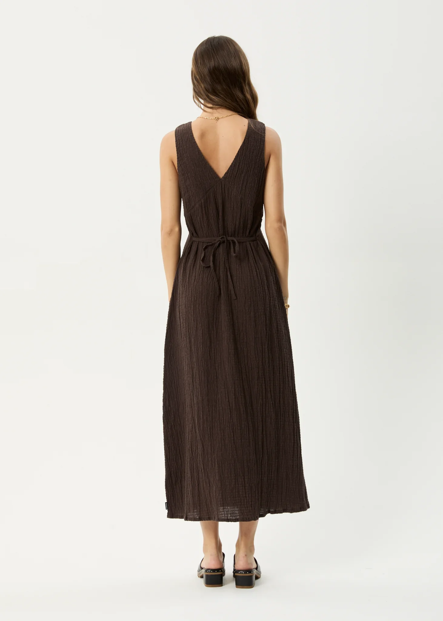 AFENDS Womens Focus Seersucker Maxi Dress in Coffee - Image 15