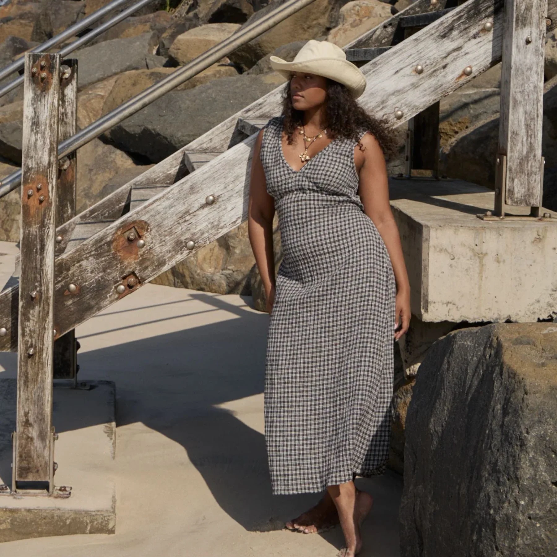 AFENDS Womens Focus Seersucker Maxi Dress in Coffee - Image 17