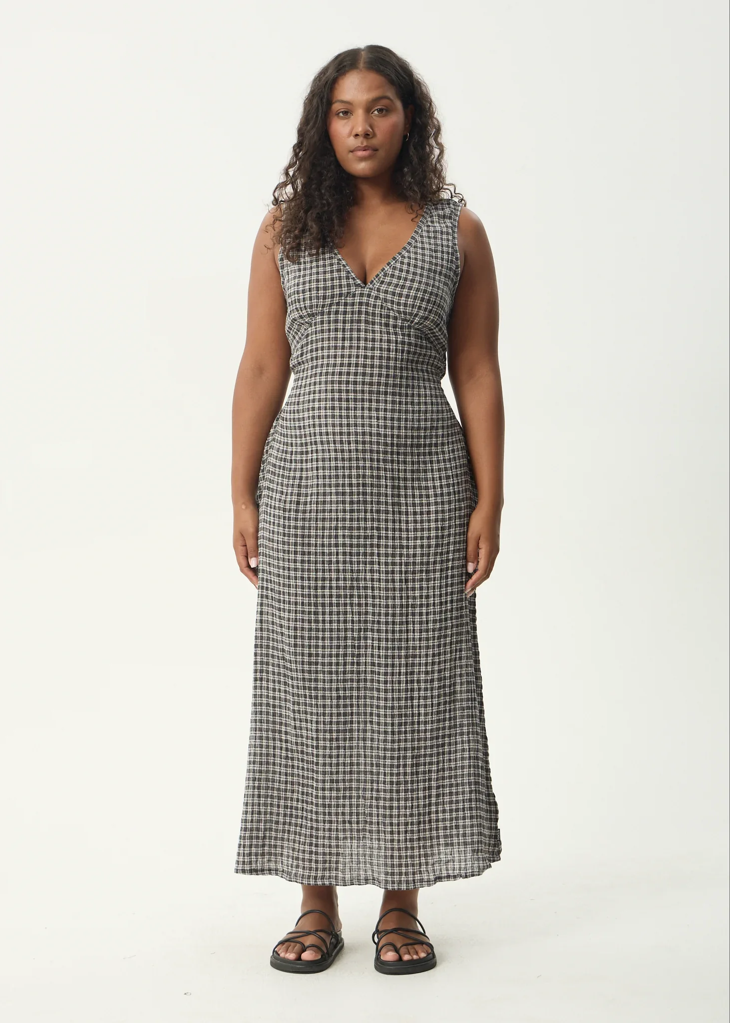AFENDS Womens Focus Seersucker Maxi Dress in Coffee - Image 3