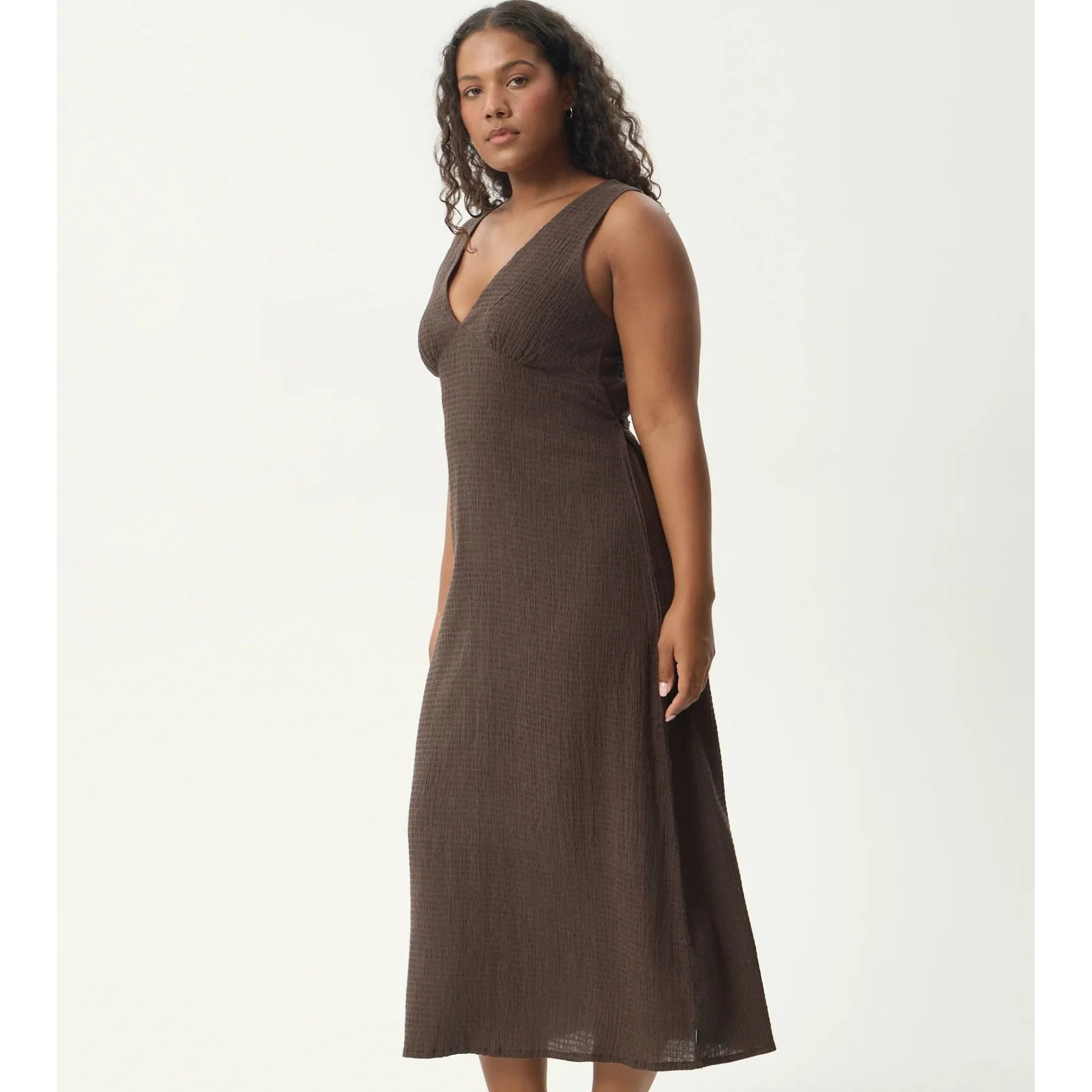 AFENDS Womens Focus Seersucker Maxi Dress in Coffee - Image 4
