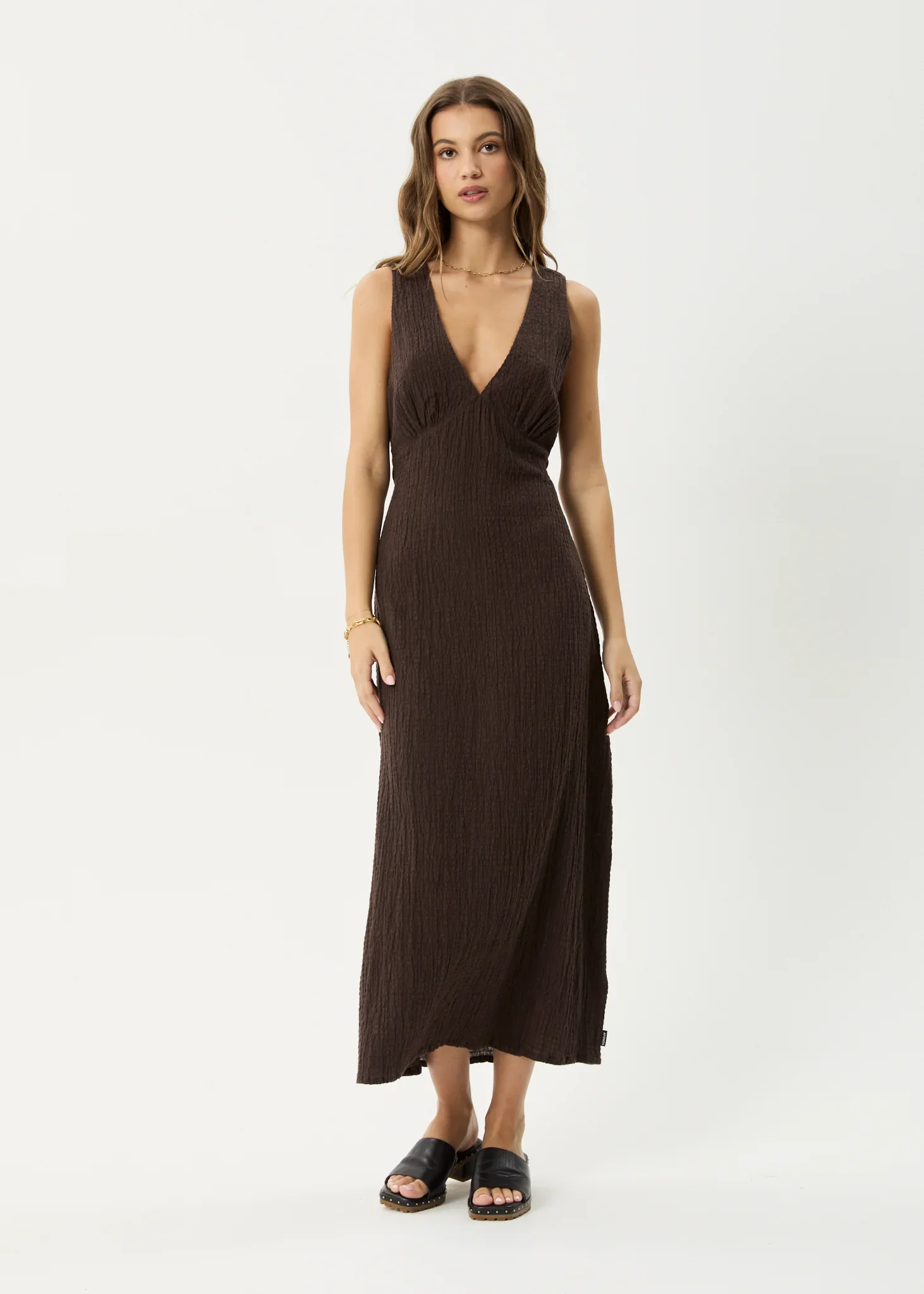 AFENDS Womens Focus Seersucker Maxi Dress in Coffee - Image 5