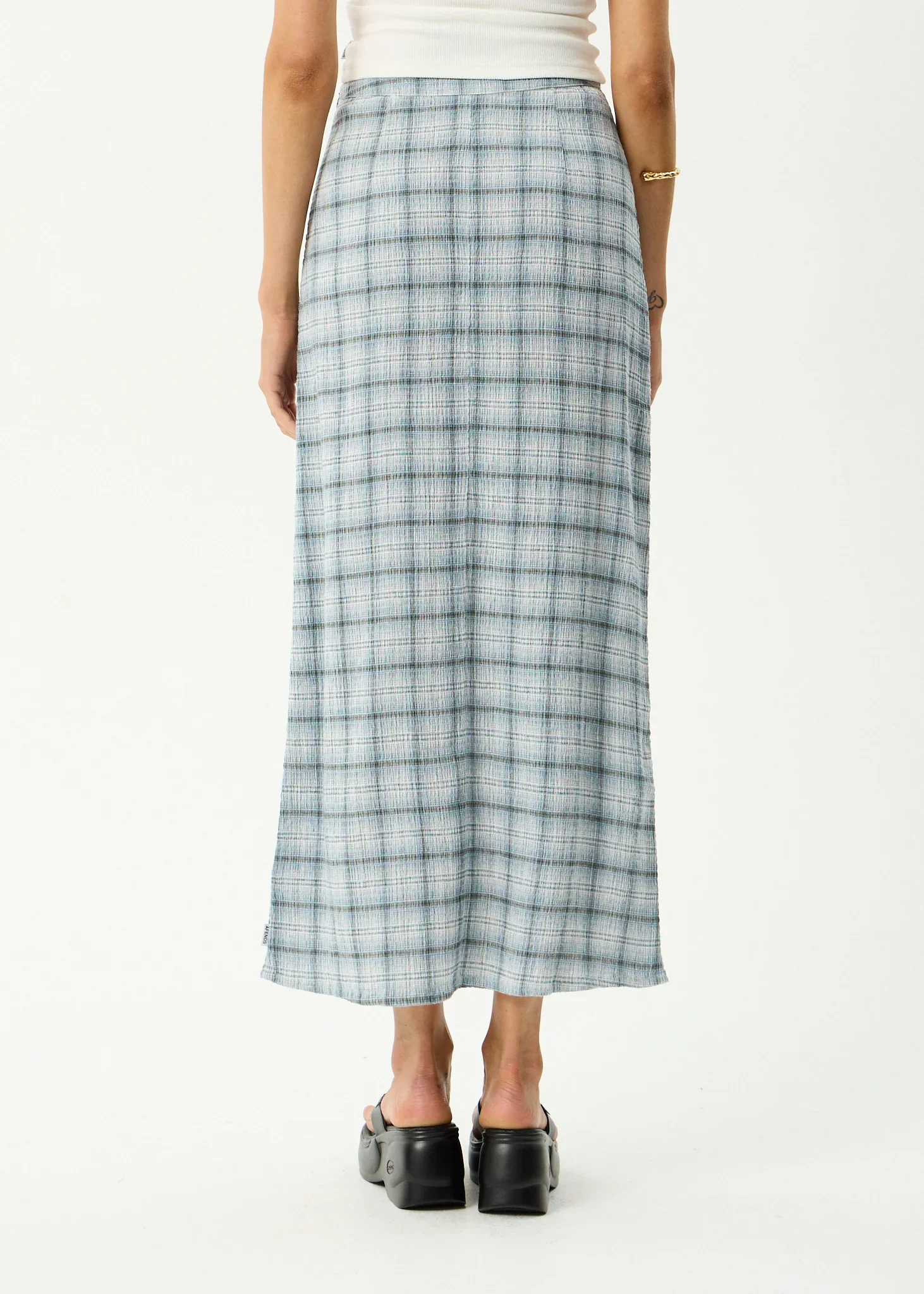 AFENDS Womens Lagoon Seersucker Maxi Skirt in Overcast Check - Image 7