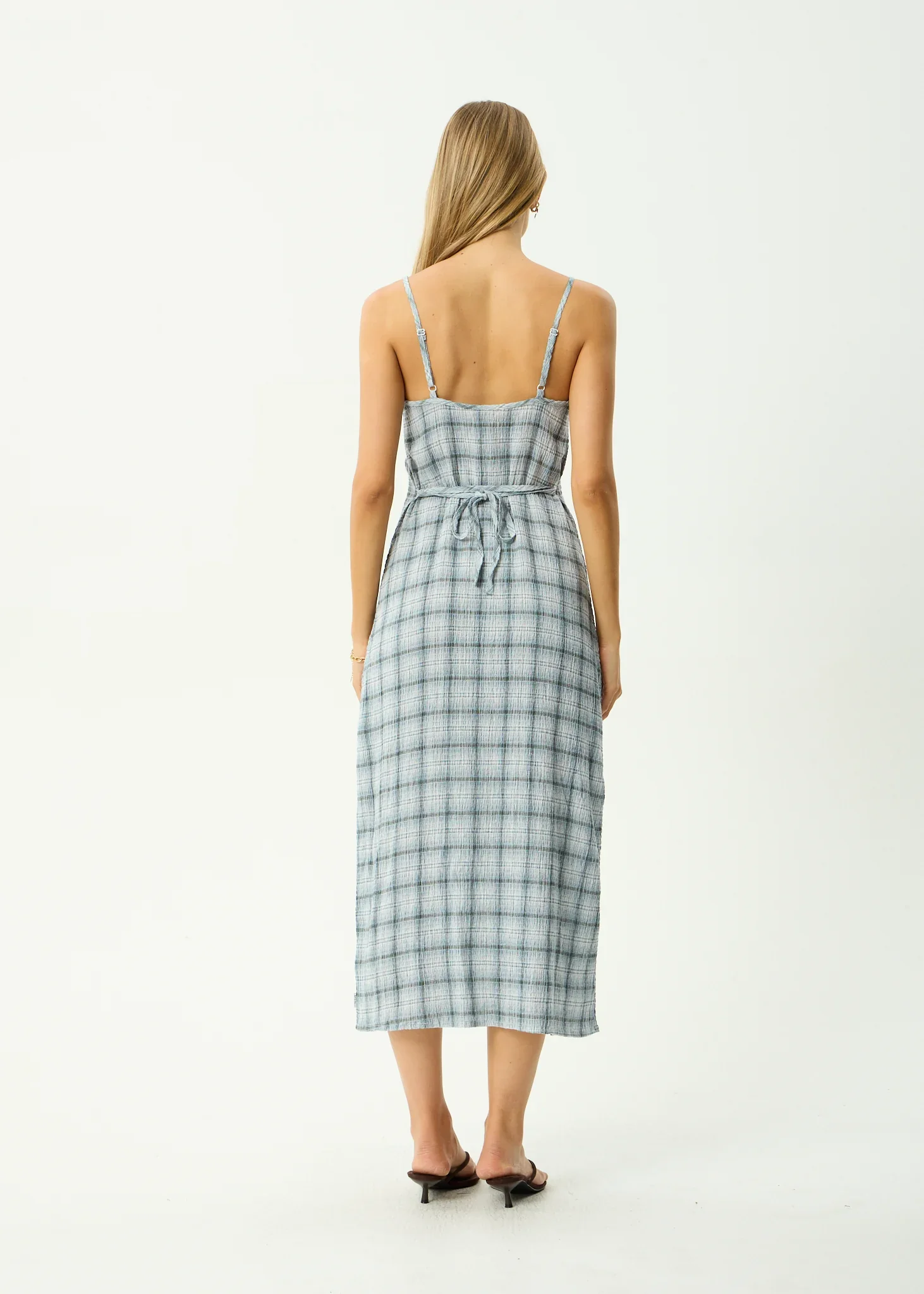 AFENDS Womens Lagoon Seersucker Midi Dress in Overcast Check - Image 3
