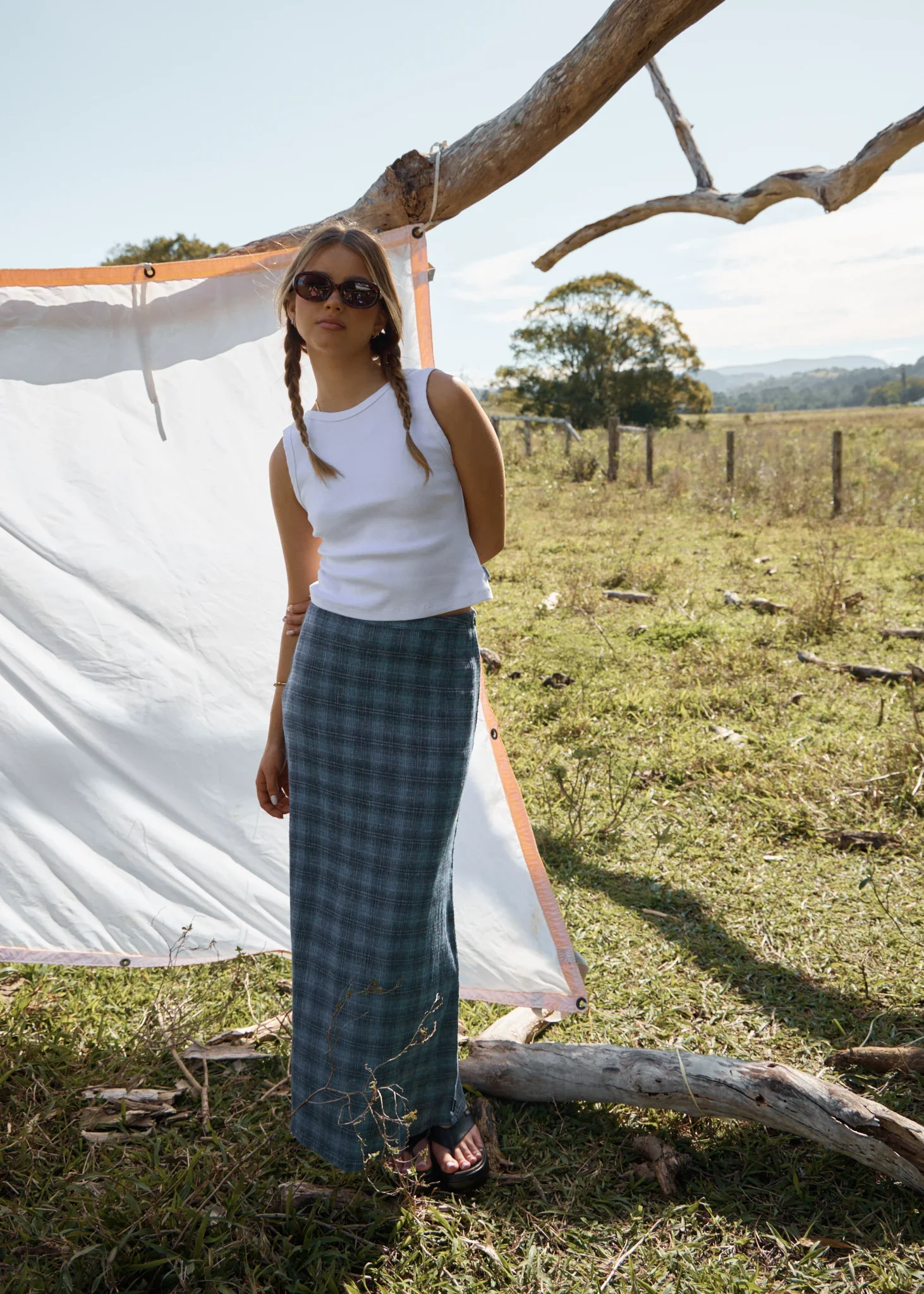 AFENDS Womens Position Seersucker Maxi Skirt in Navy Check - Image 10