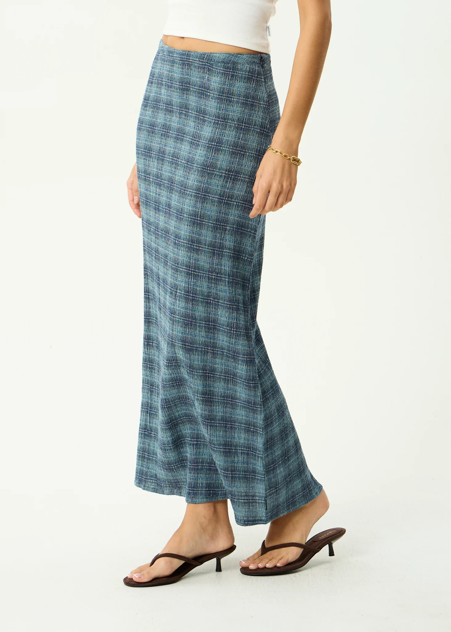 AFENDS Womens Position Seersucker Maxi Skirt in Navy Check - Image 3