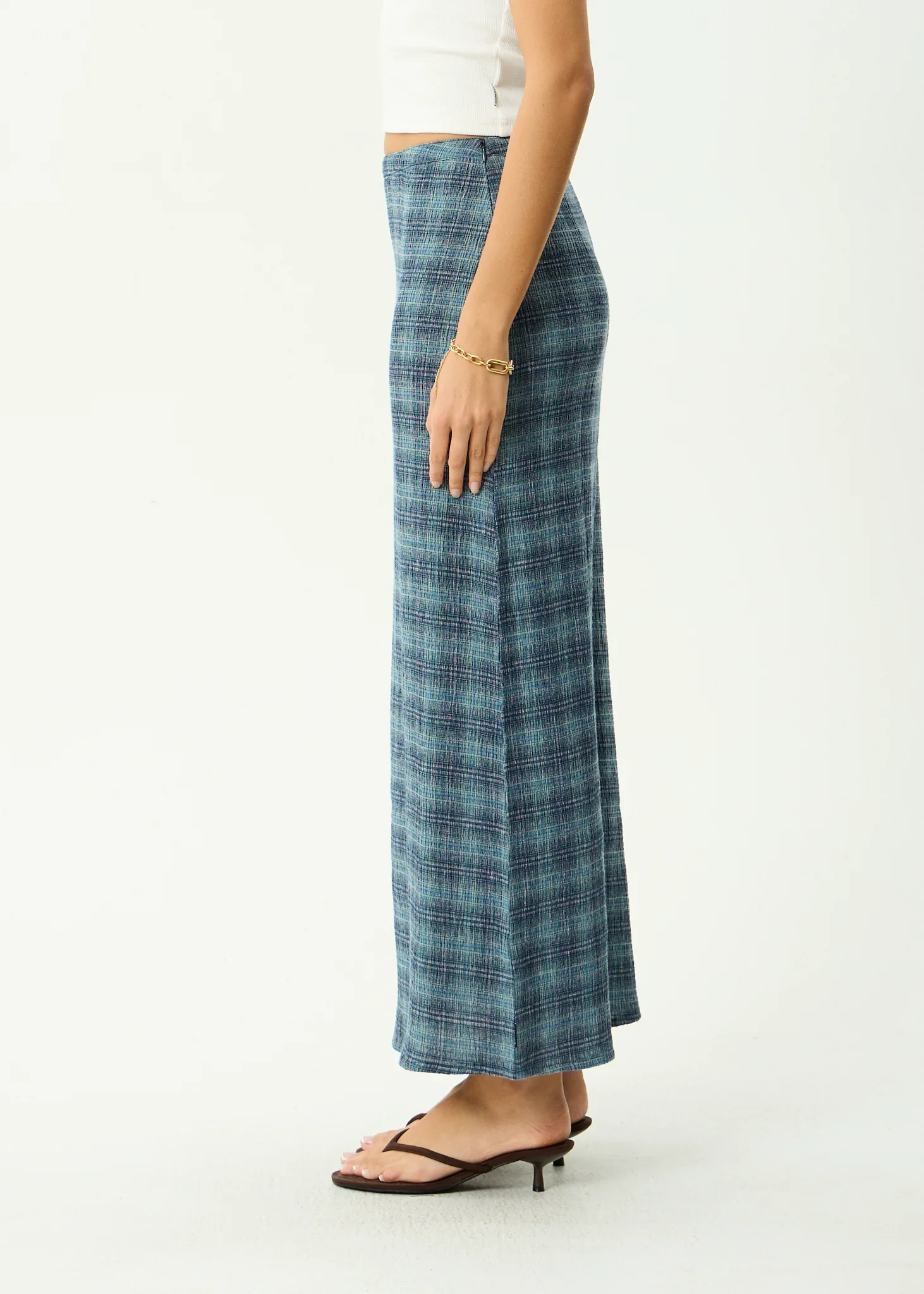 AFENDS Womens Position Seersucker Maxi Skirt in Navy Check - Image 4