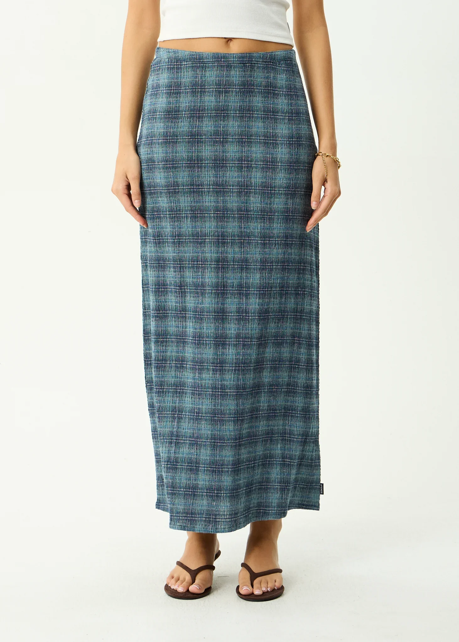 AFENDS Womens Position Seersucker Maxi Skirt in Navy Check - Image 6