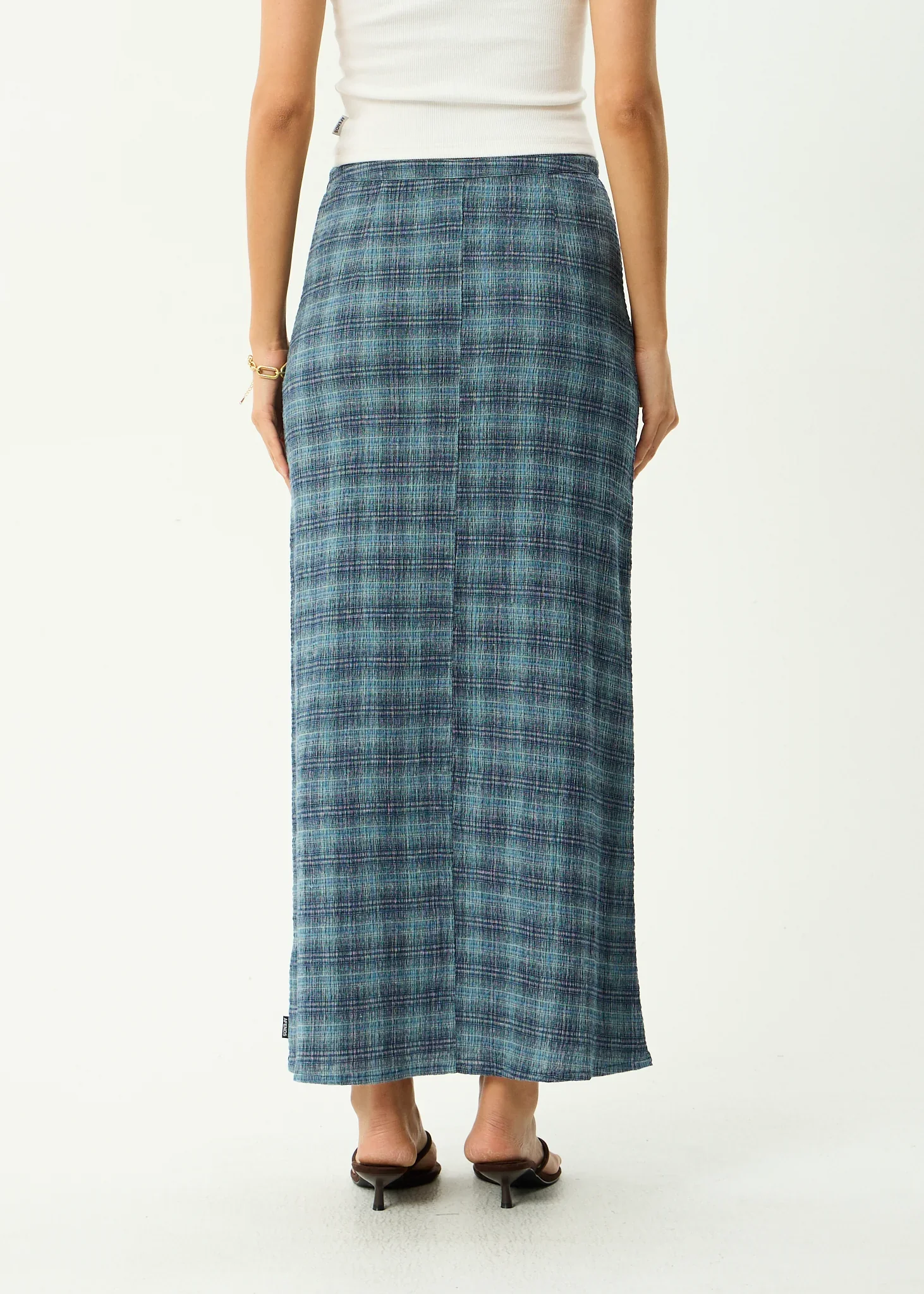 AFENDS Womens Position Seersucker Maxi Skirt in Navy Check - Image 7