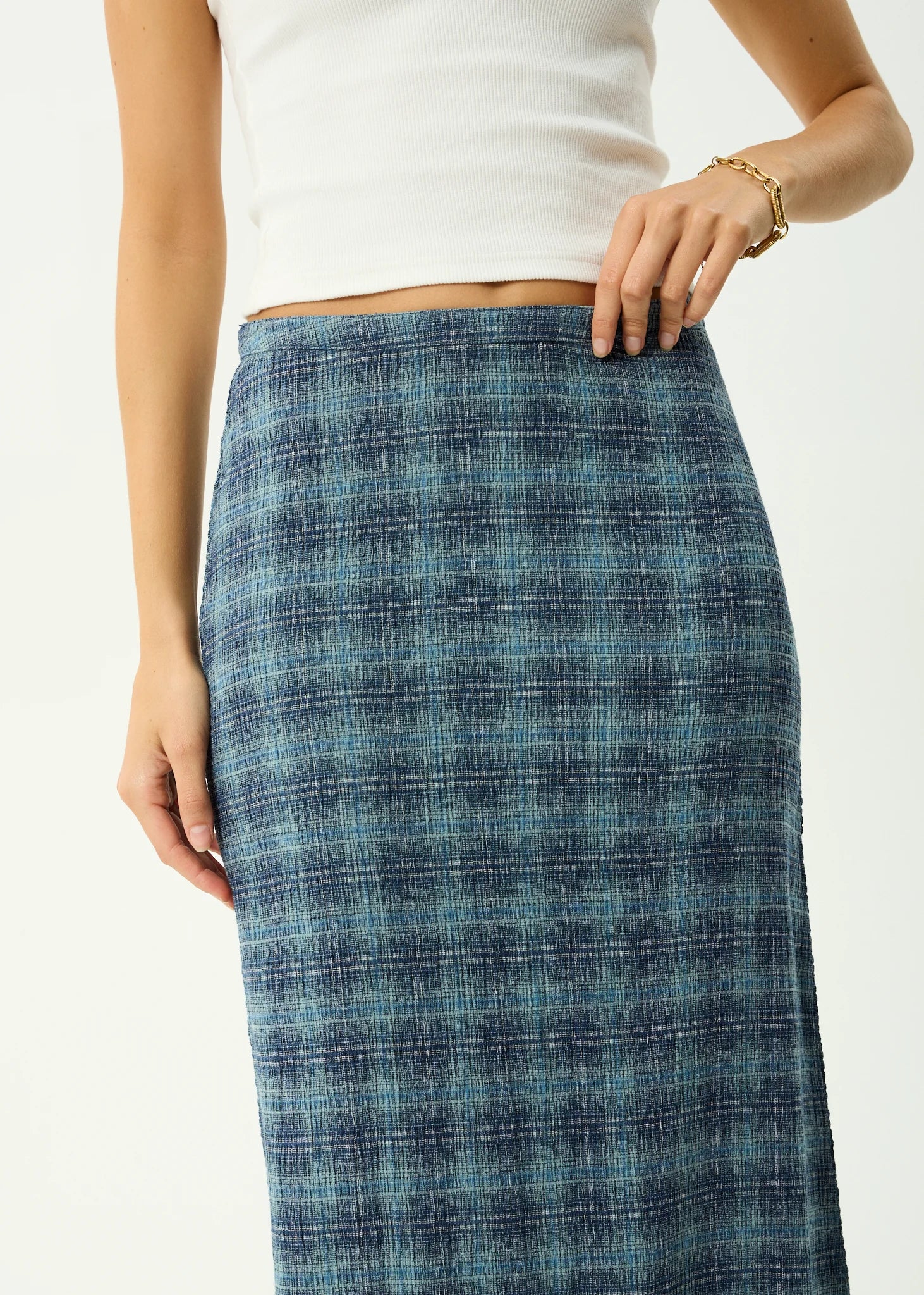 AFENDS Womens Position Seersucker Maxi Skirt in Navy Check - Image 8
