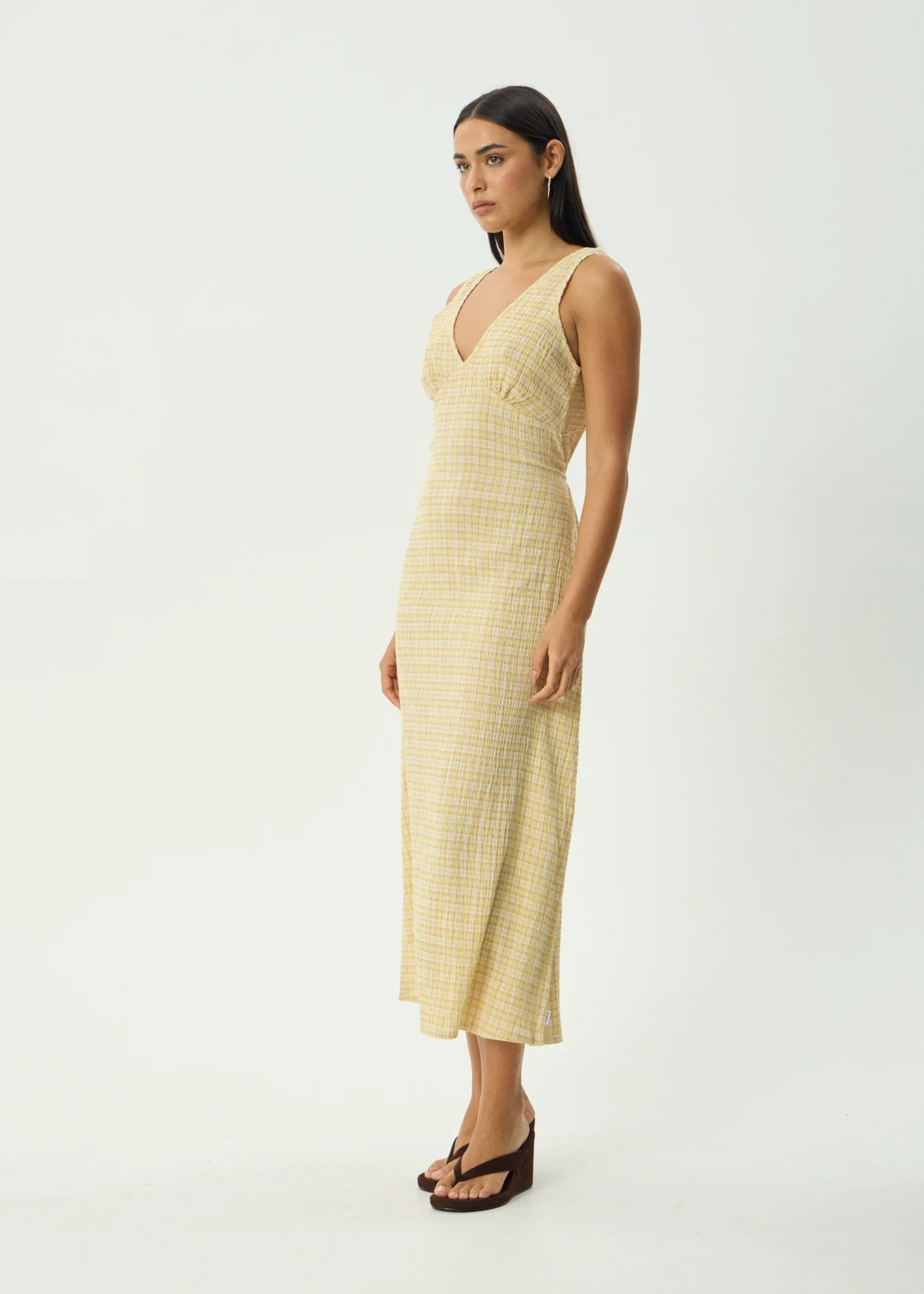 AFENDS Womens Sunday - Seersucker Check Maxi Dress - Lemon Check - Image 4