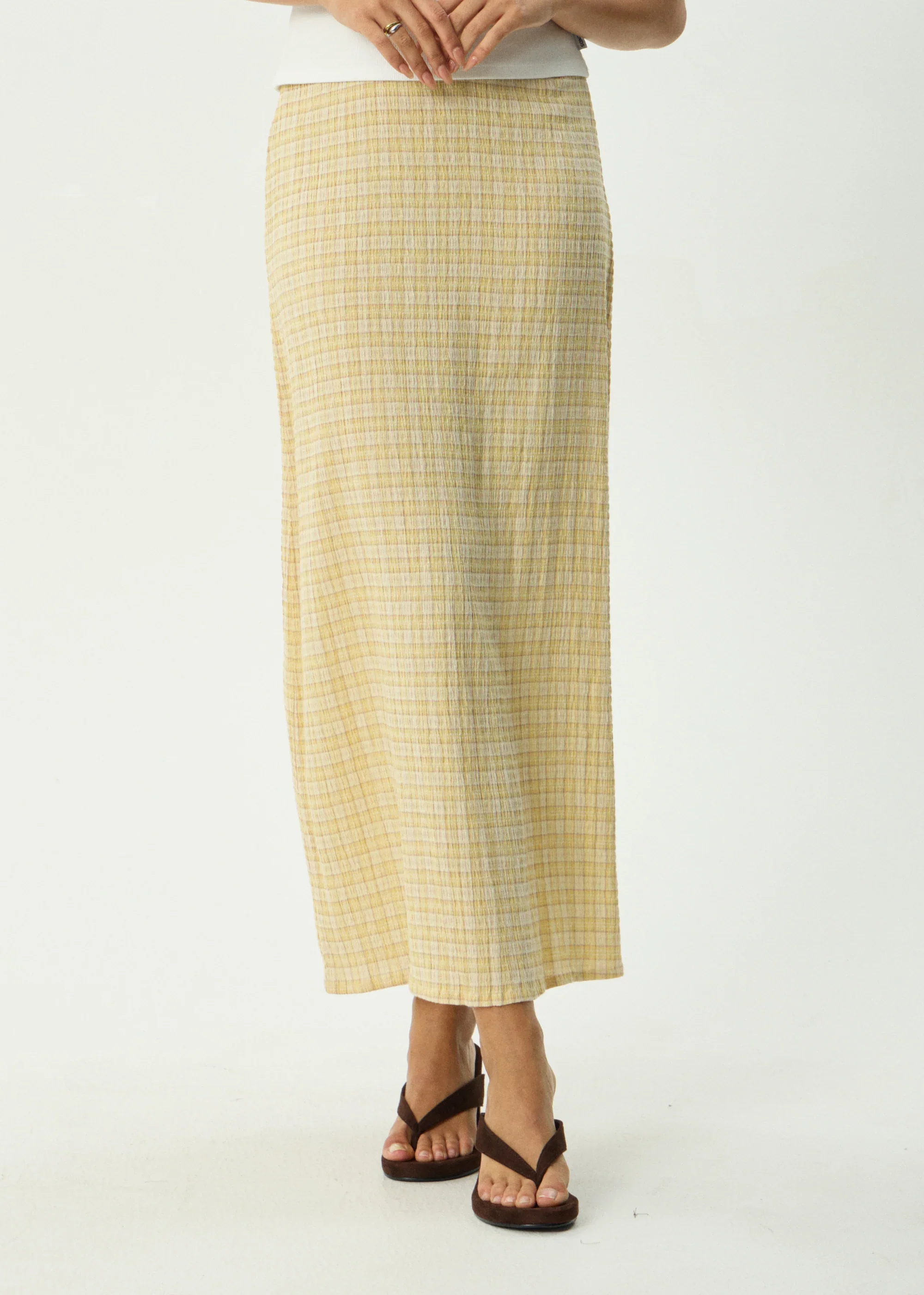 AFENDS Womens Sunday - Seersucker Maxi Skirt - Lemon Check - Image 3
