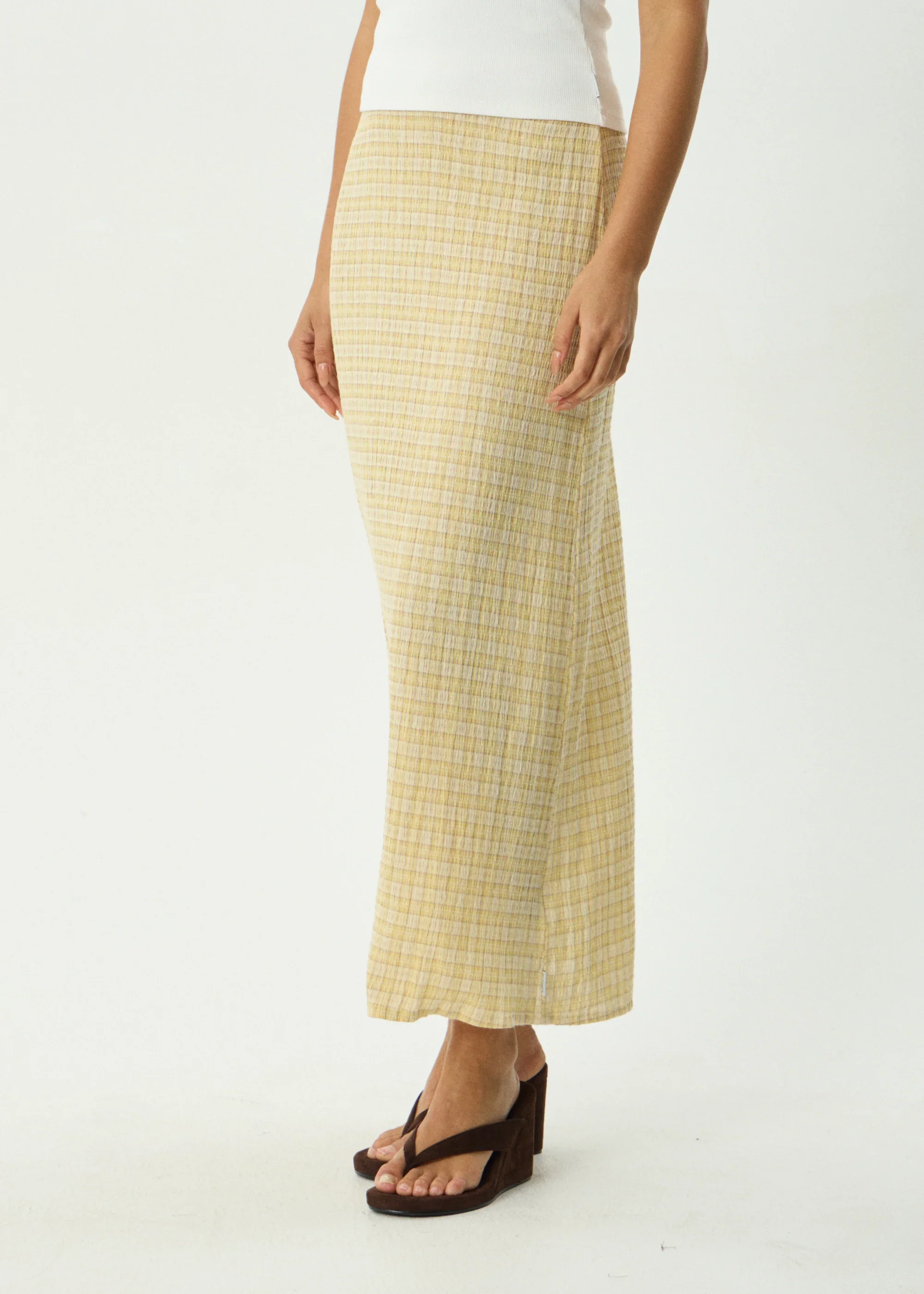 AFENDS Womens Sunday - Seersucker Maxi Skirt - Lemon Check - Image 4