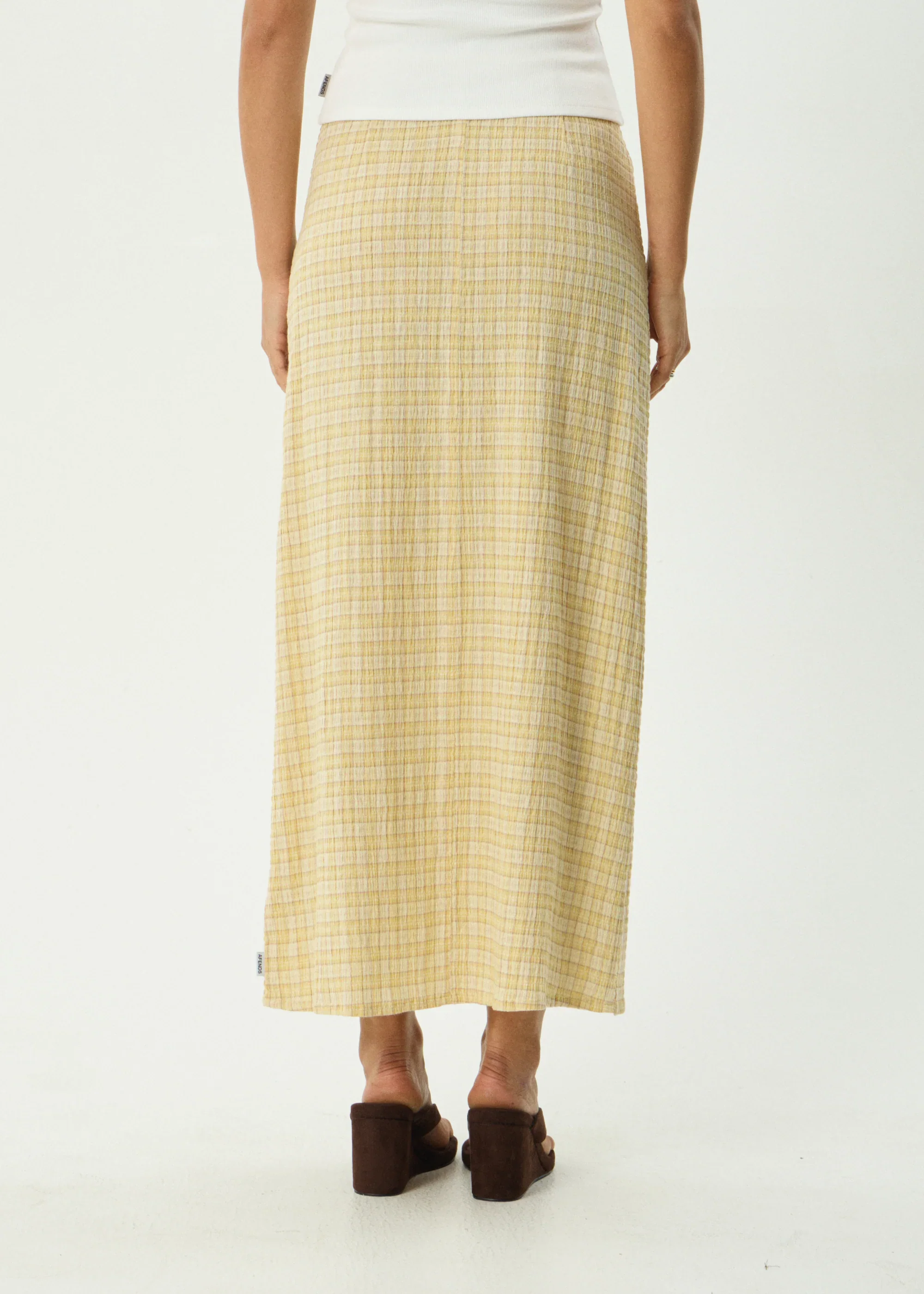 AFENDS Womens Sunday - Seersucker Maxi Skirt - Lemon Check - Image 6