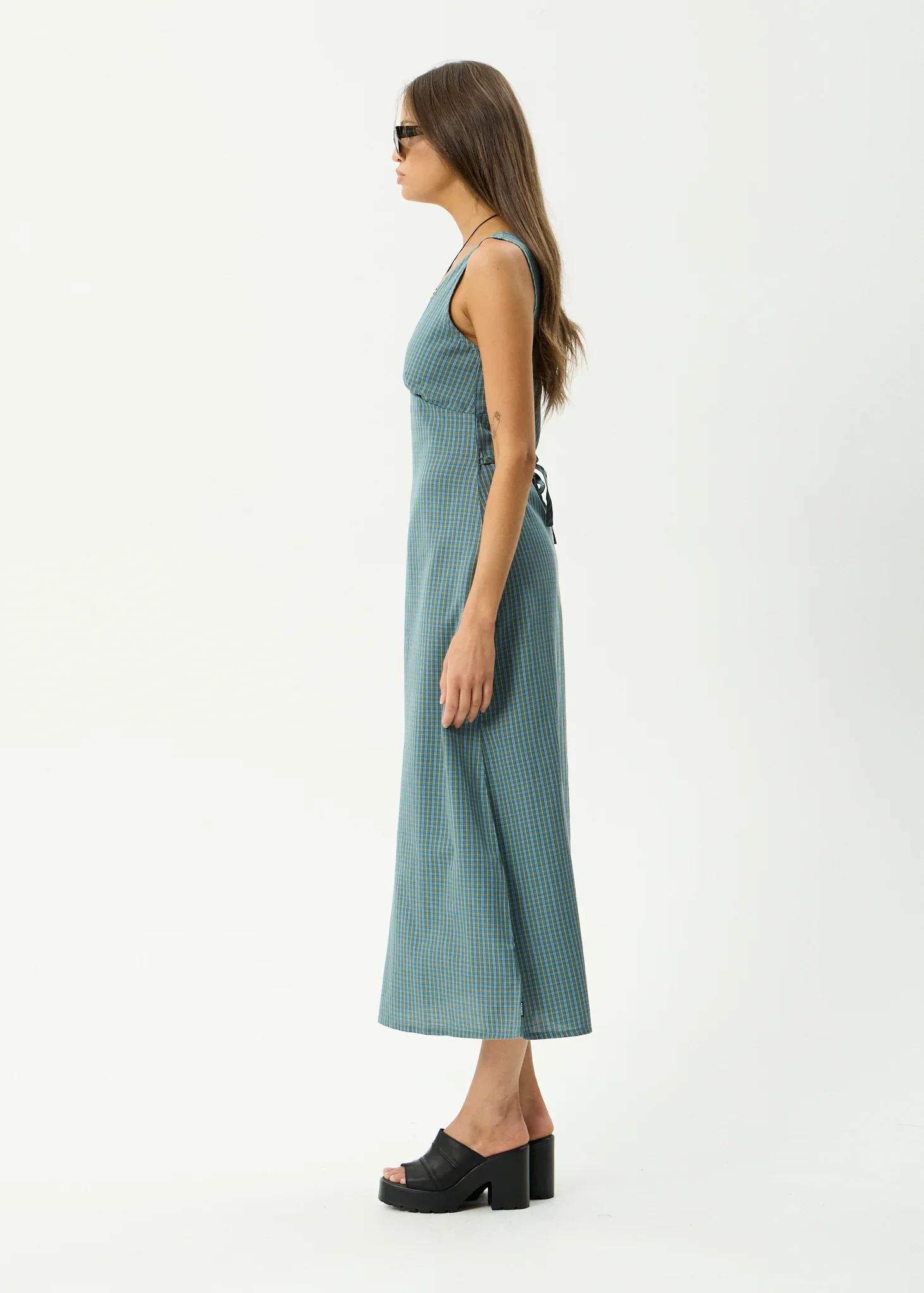 AFENDS Womens Voyager Maxi Dress in Deep Olive Check - Image 5
