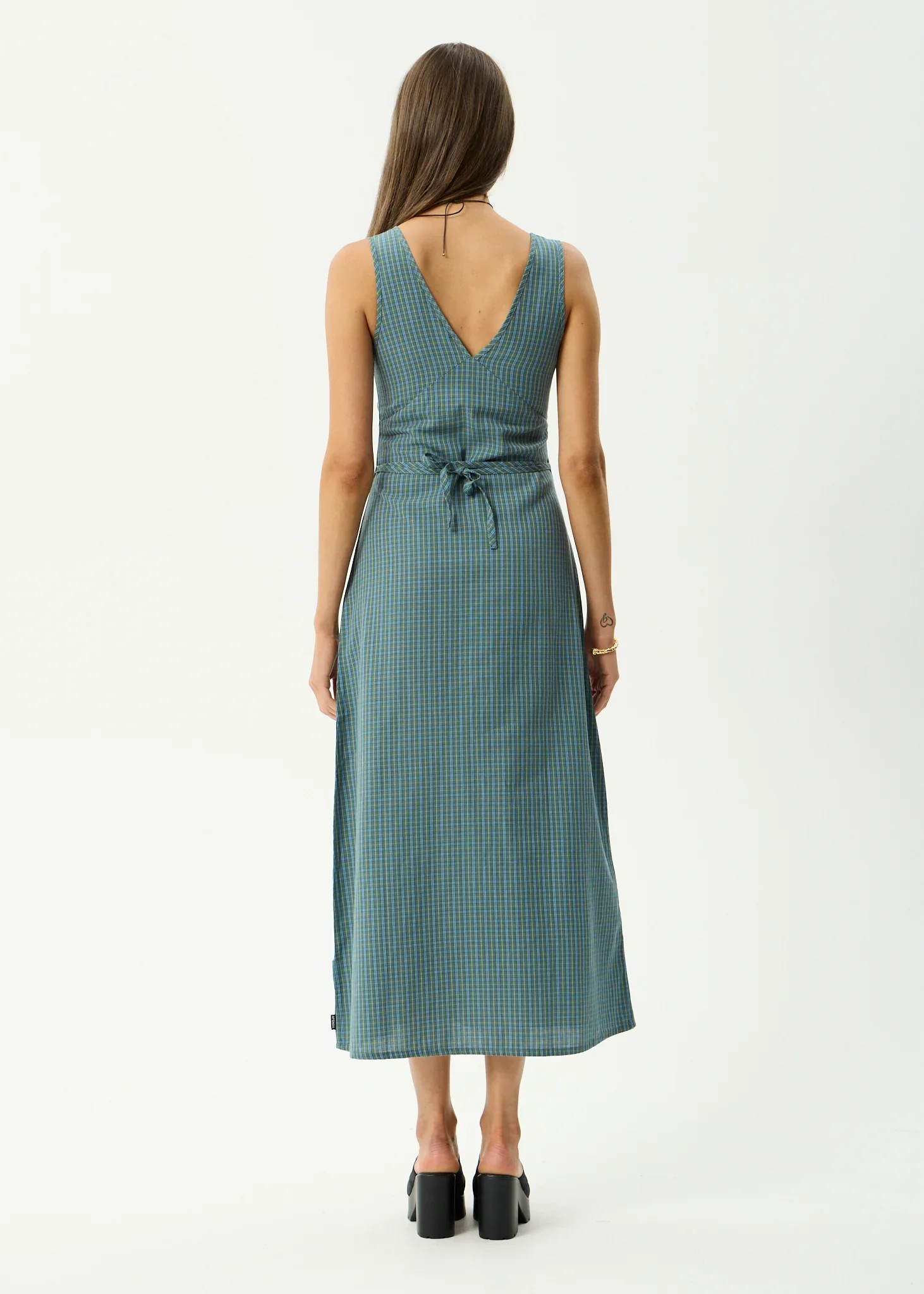 AFENDS Womens Voyager Maxi Dress in Deep Olive Check - Image 6