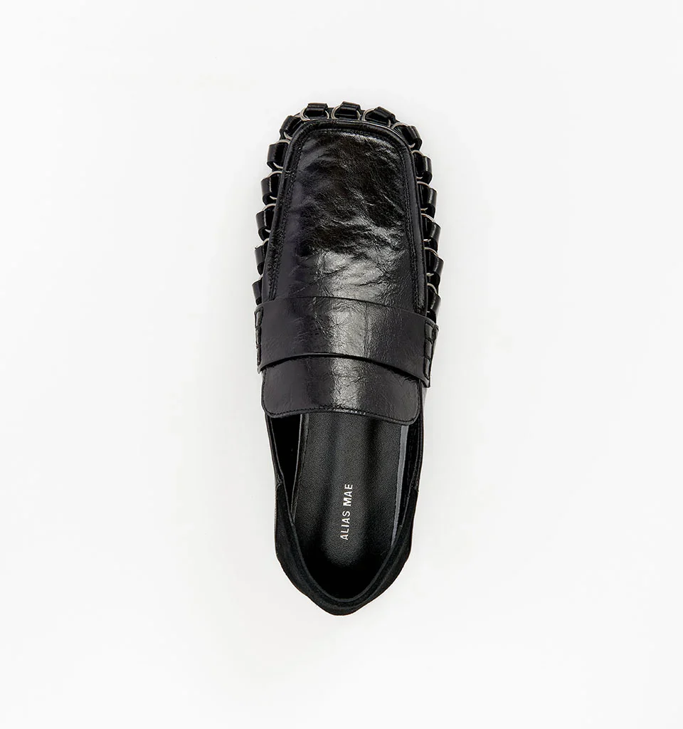 ALIAS MAE Womens Apostle Loafers in Black Oily Crinkle Leather - Image 3