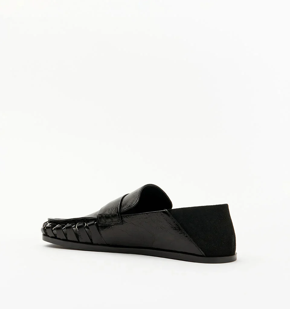 ALIAS MAE Womens Apostle Loafers in Black Oily Crinkle Leather - Image 5