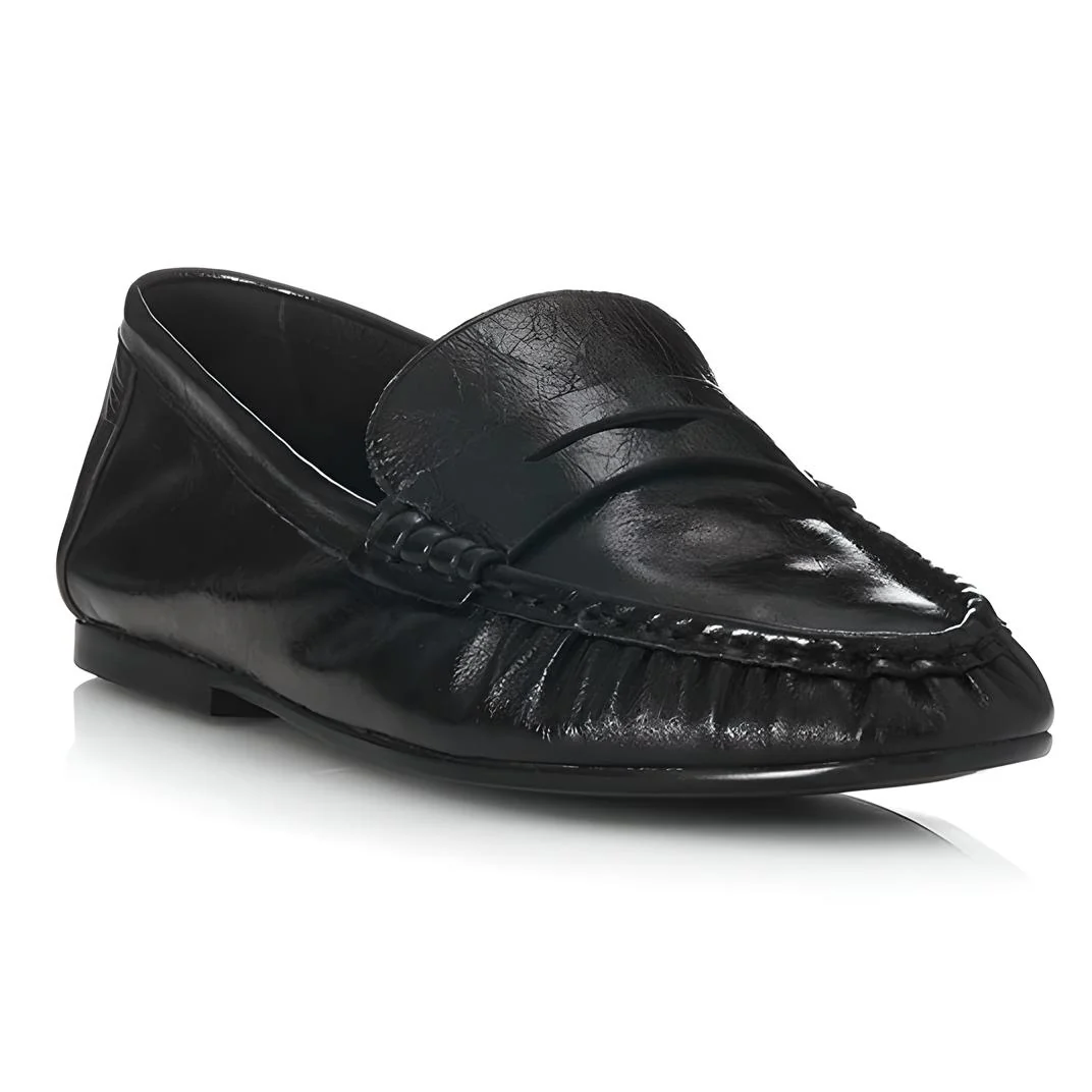 ALIAS MAE Womens Ivana Leather Loafer Shoes - Black Oily Leather - Image 2