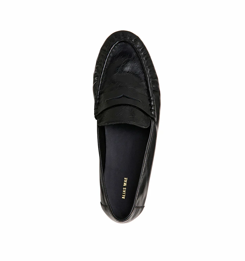 ALIAS MAE Womens Ivana Leather Loafer Shoes - Black Oily Leather - Image 5