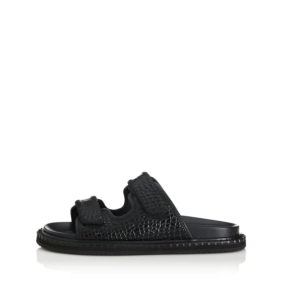 ALIAS MAE Womens Paros Leather Sandals - Black Croc - Image 3