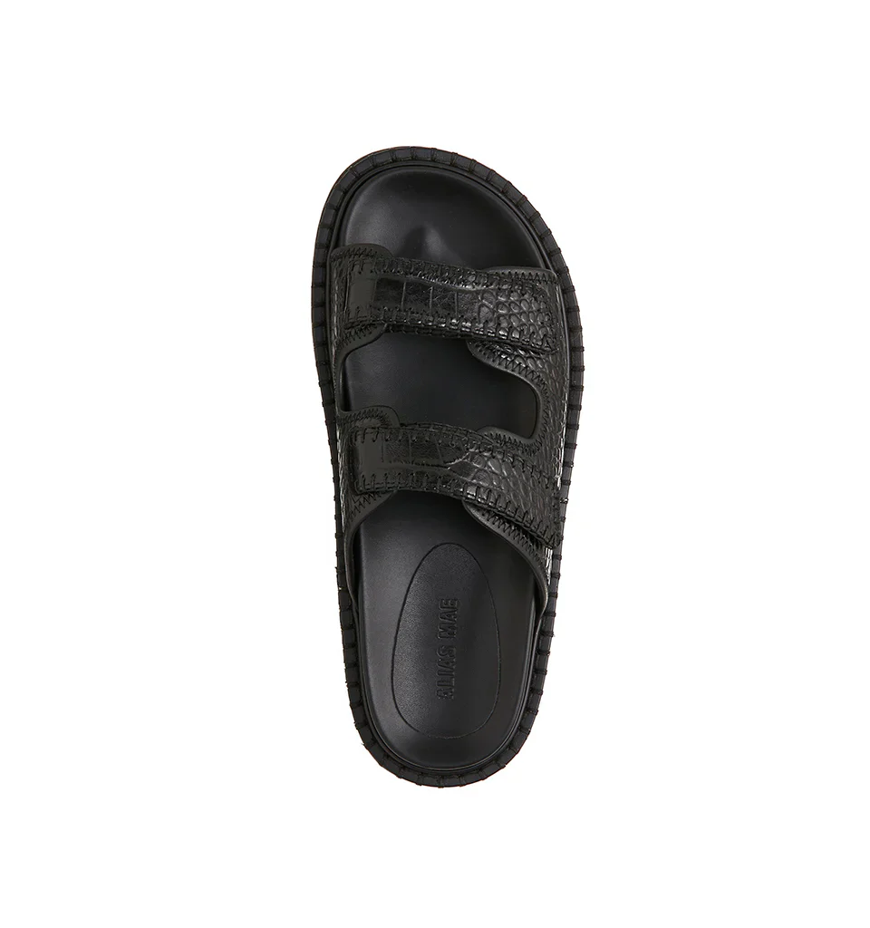 ALIAS MAE Womens Paros Leather Sandals - Black Croc - Image 4