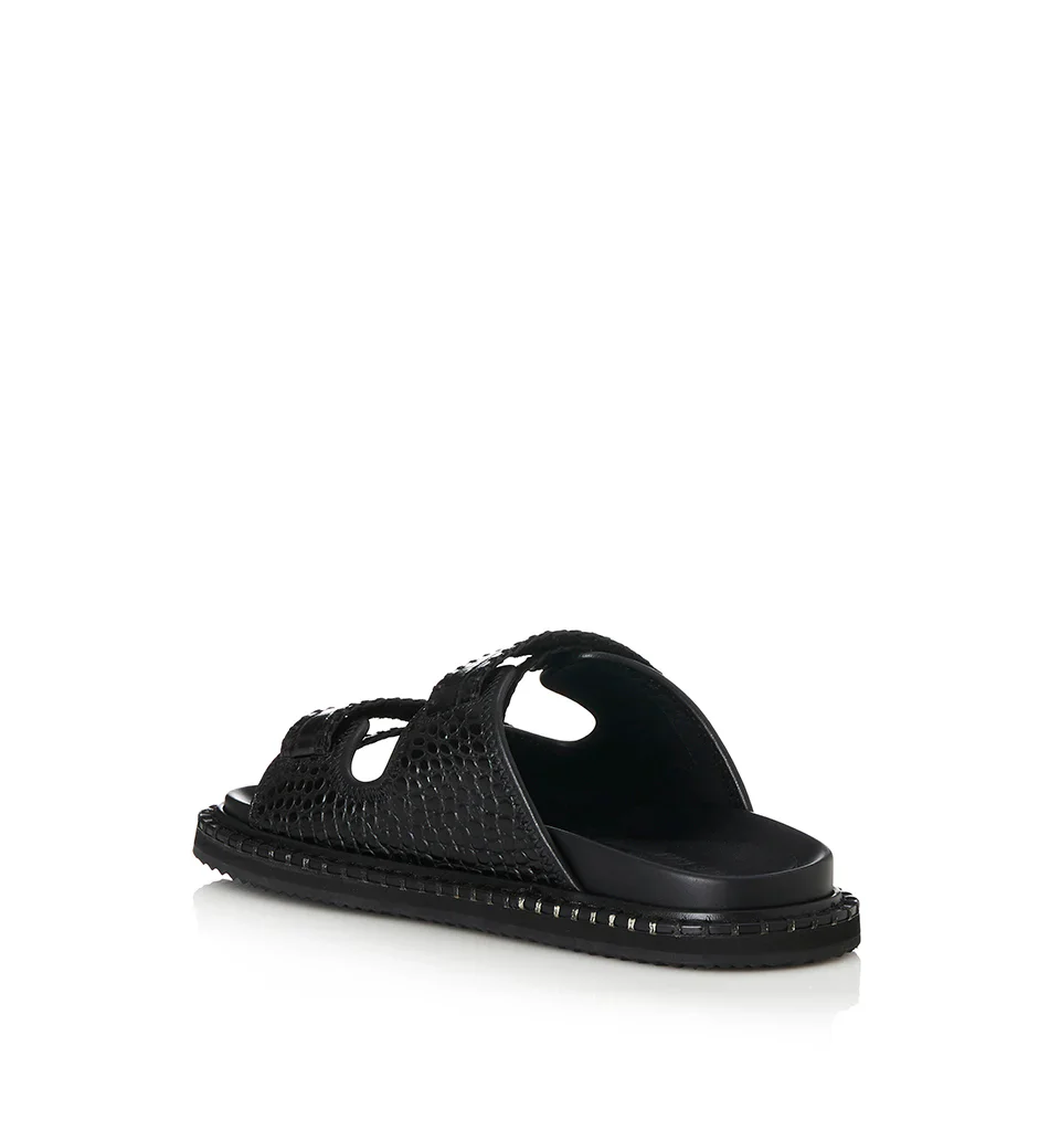 ALIAS MAE Womens Paros Leather Sandals - Black Croc - Image 6