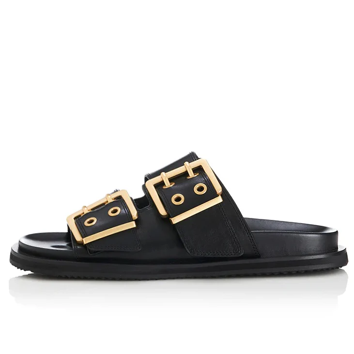 ALIAS MAE Womens Patterson Leather Sandals - Black Leather - Image 2