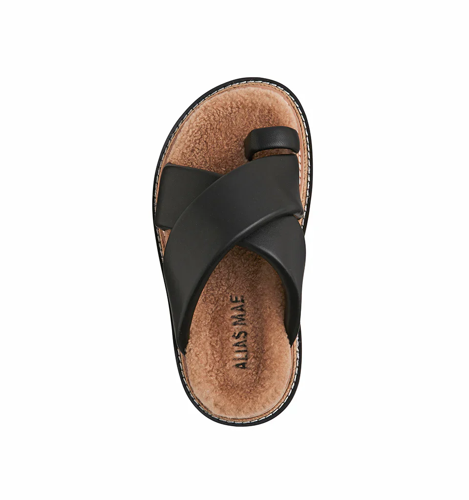 ALIAS MAE Womens Venga Leather Sandals - Black Leather / Shearling - Image 2
