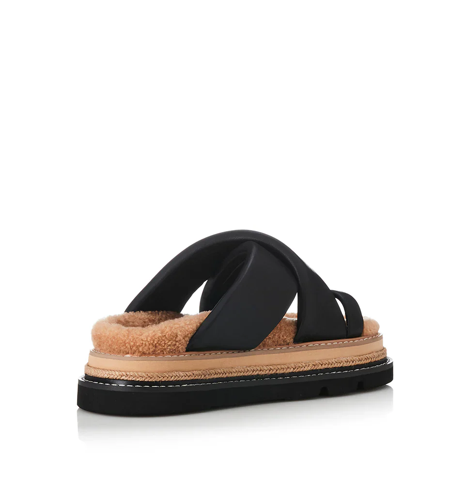 ALIAS MAE Womens Venga Leather Sandals - Black Leather / Shearling - Image 4
