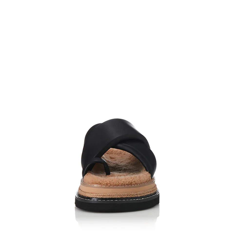 ALIAS MAE Womens Venga Leather Sandals - Black Leather / Shearling - Image 5