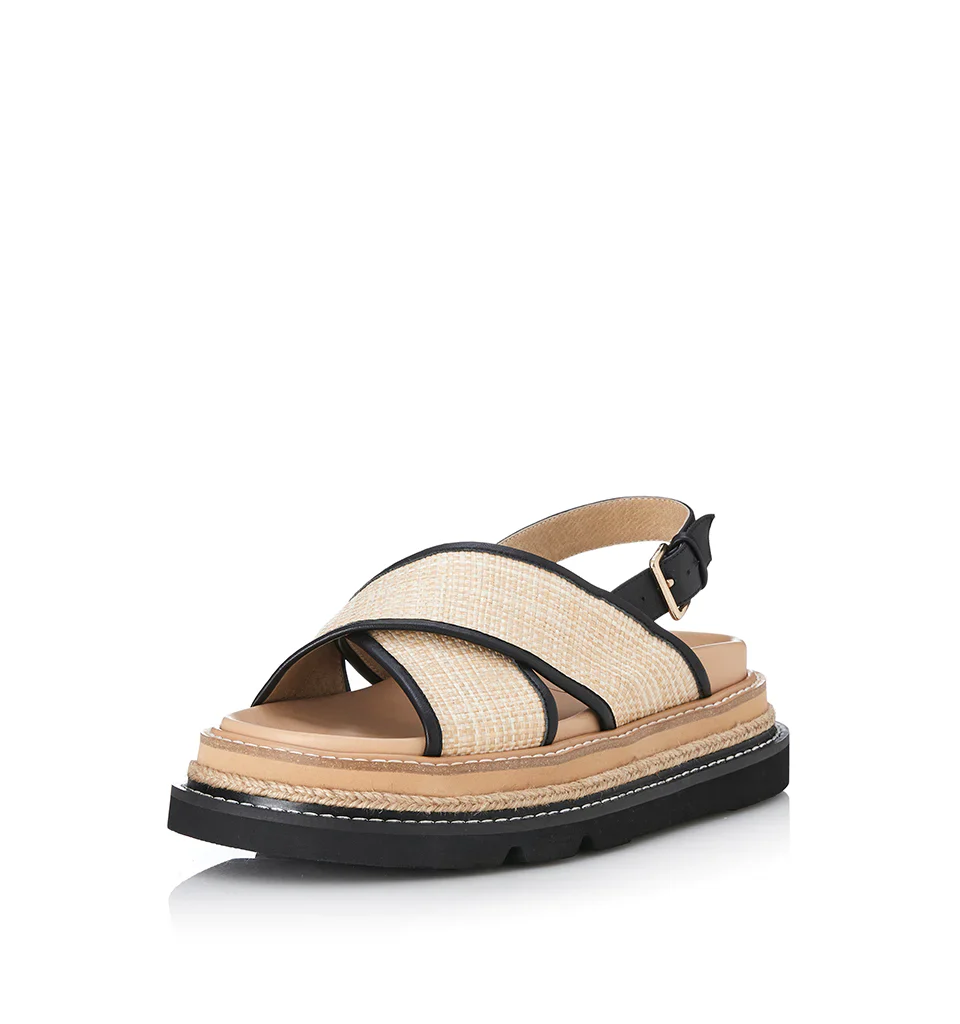 ALIAS MAE Womens Verona Sandals - Black / Natural Raffia - Image 4