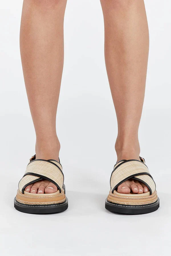 ALIAS MAE Womens Verona Sandals - Black / Natural Raffia - Image 8