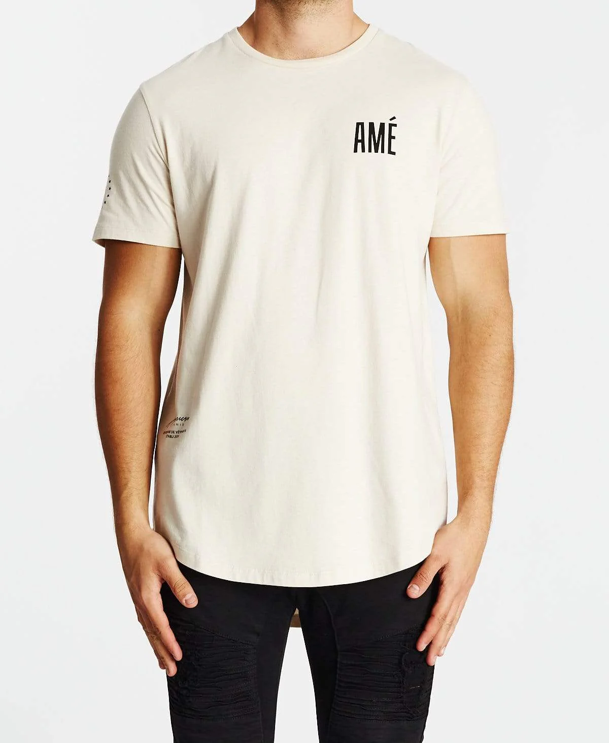 AMERICAIN Mens A La Fin Dual Curved Hem Tee - Sand - Image 6