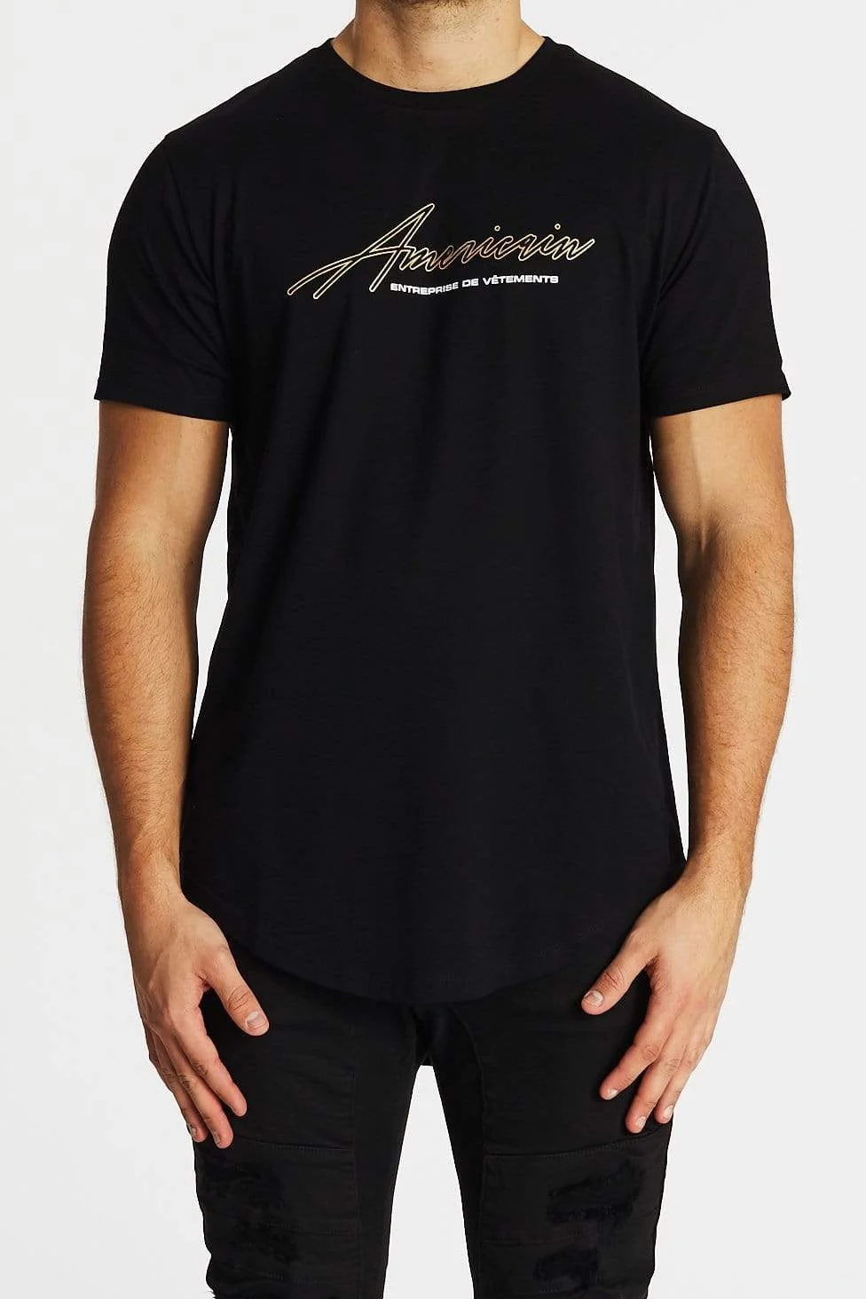 Americain MENS A LA MORT DUAL CURVED HEM TEE - JET BLACK