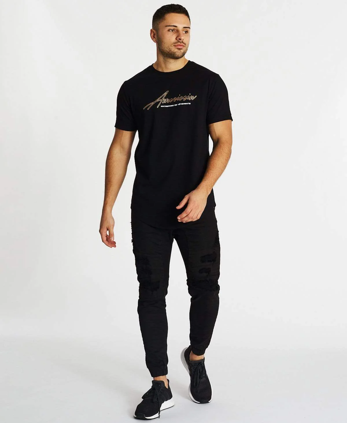 Americain MENS A LA MORT DUAL CURVED HEM TEE - JET BLACK - Image 2