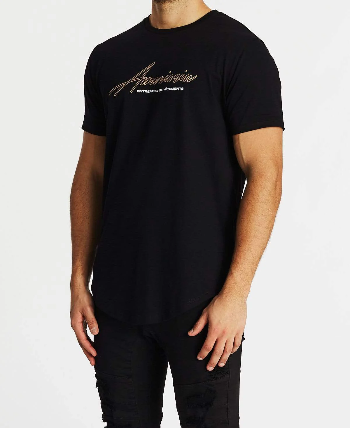 Americain MENS A LA MORT DUAL CURVED HEM TEE - JET BLACK - Image 3