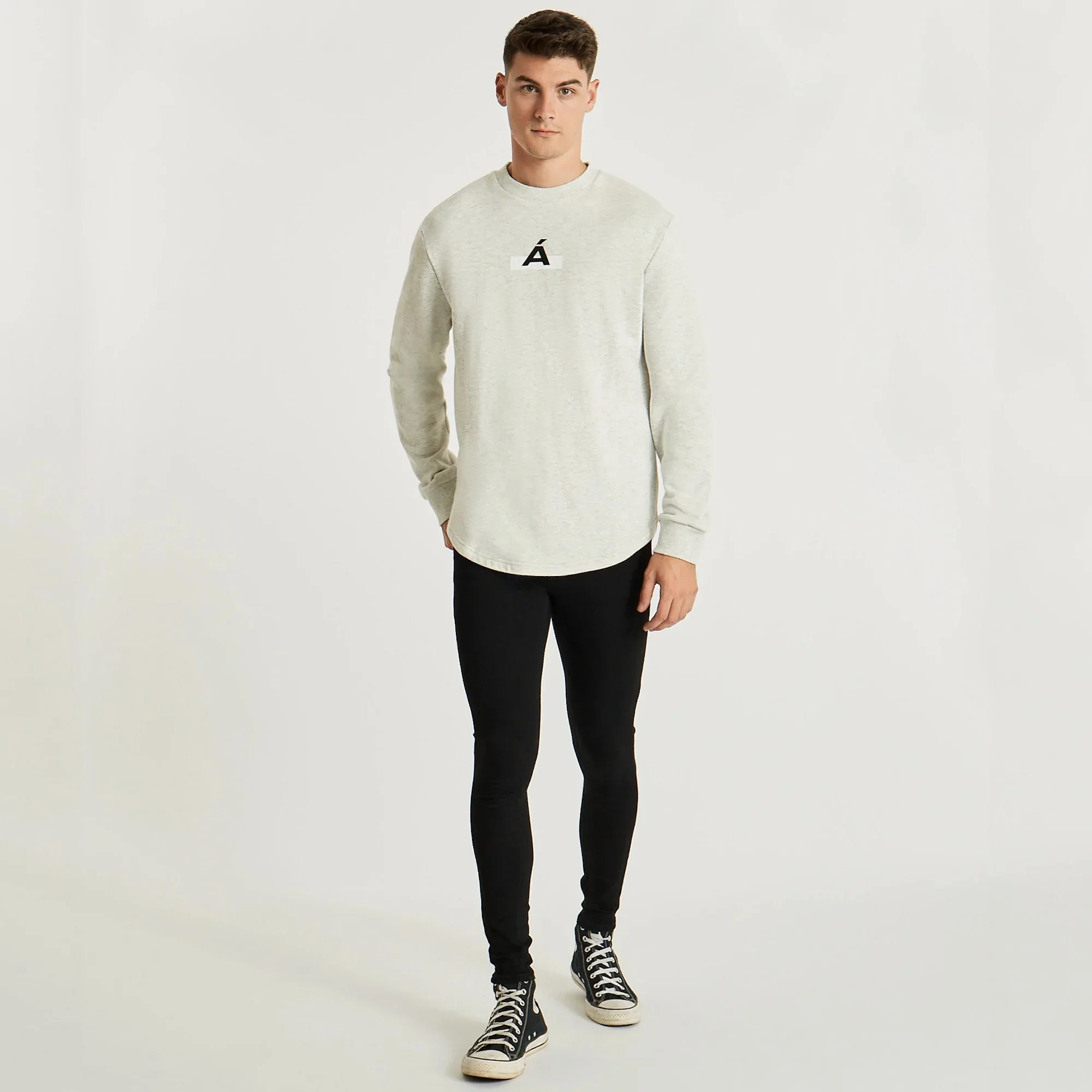 AMERICAIN Mens Atomique Dual Curved Hem Sweater Snow Marle - Image 4