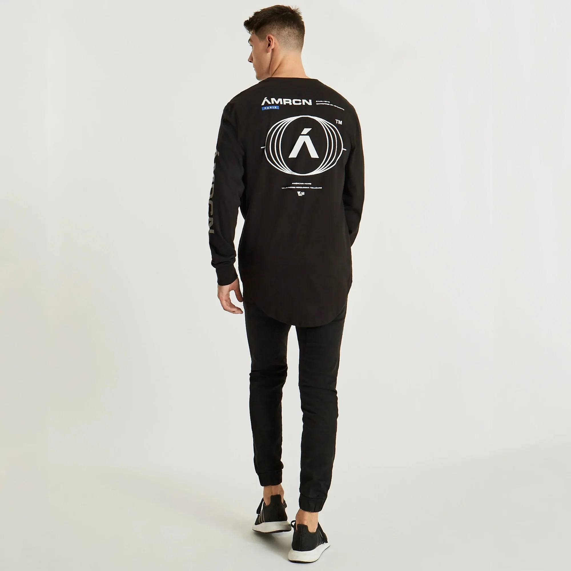 AMERICAIN Mens Cicatrice Dual Curved Long Sleeve Tee Shirt Jet Black - Image 3