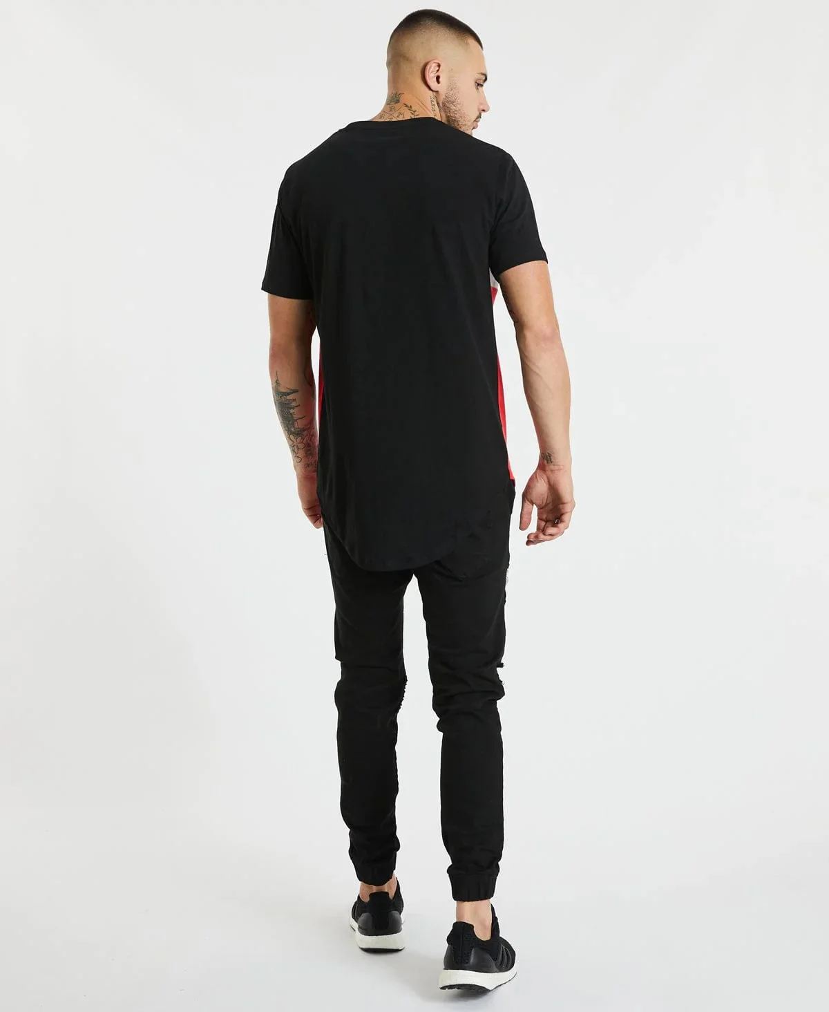 AMERICAIN Mens Dorset Dual Curved Hem Tee Shirt Black White Red - Image 3