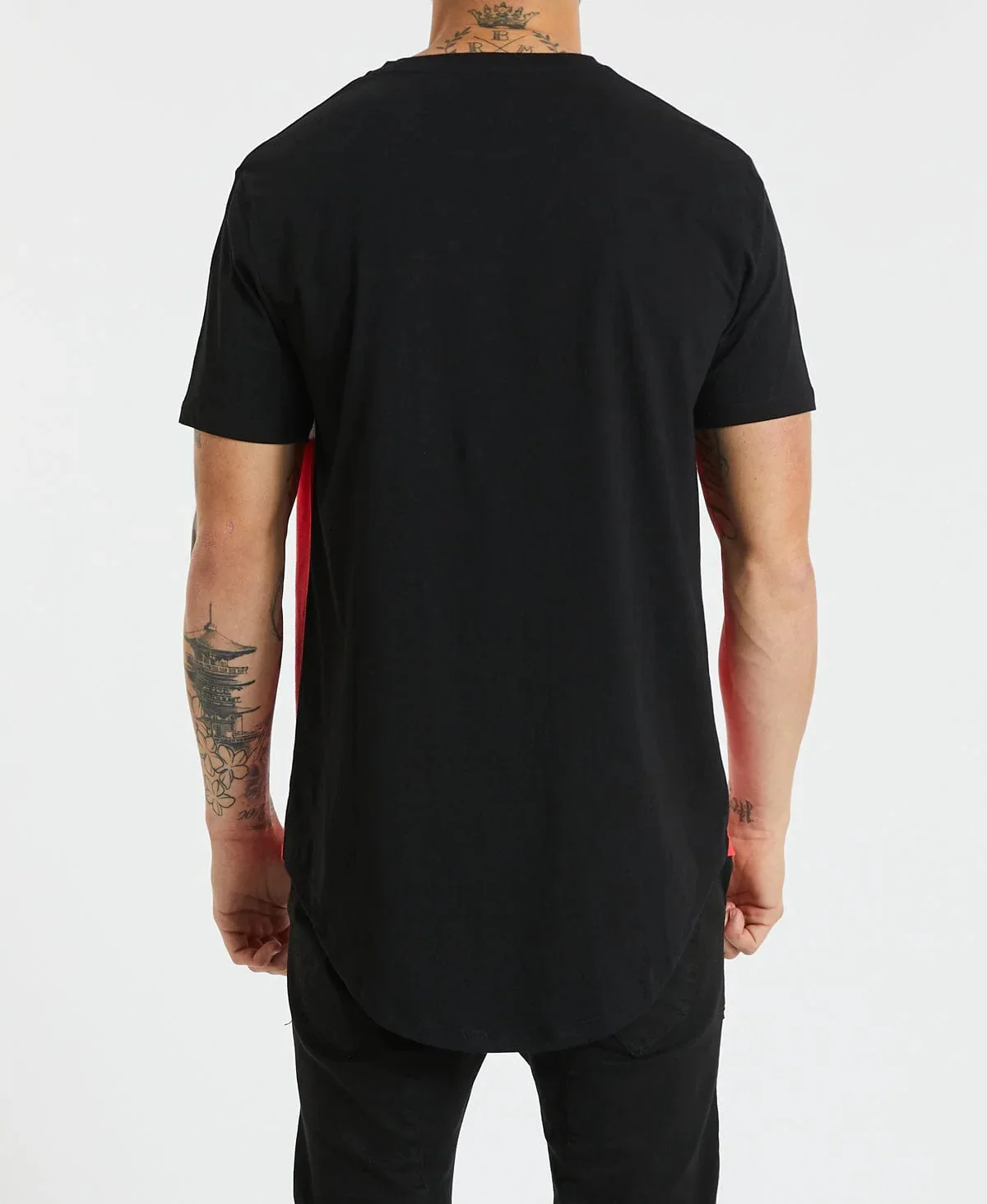 AMERICAIN Mens Dorset Dual Curved Hem Tee Shirt Black White Red - Image 6