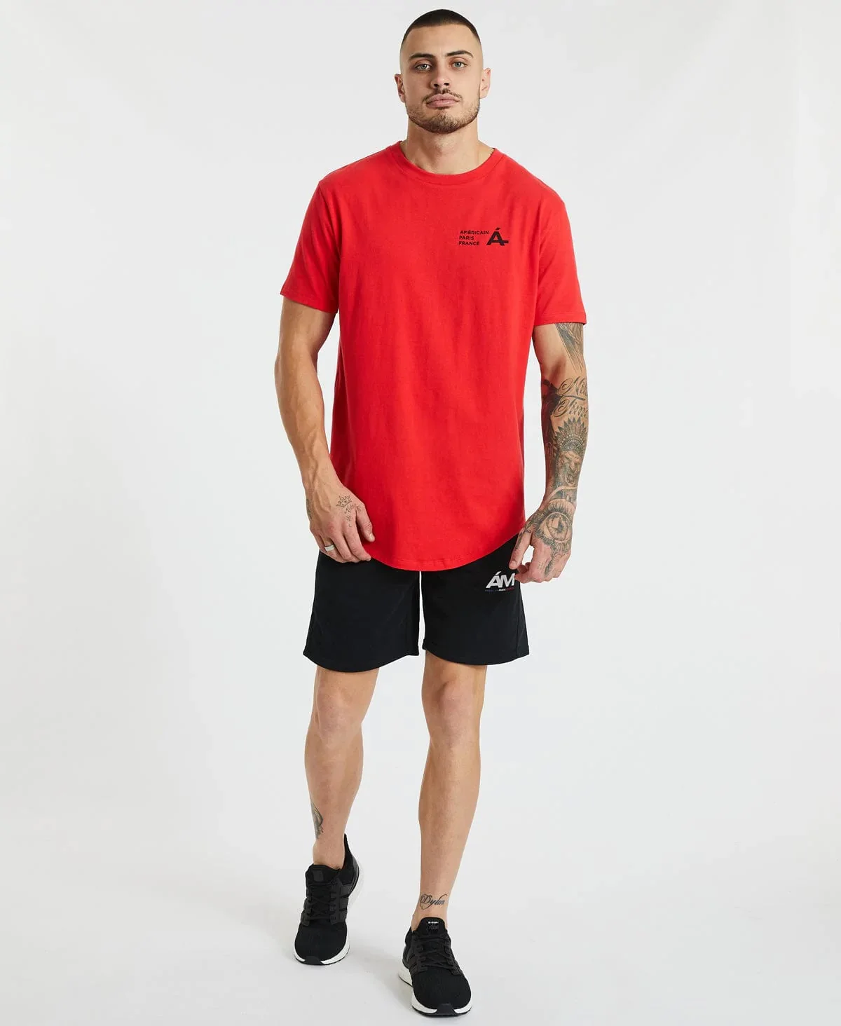 AMERICAIN Mens Eastman Dual Curved Hem Tee Shirt Red - Image 4
