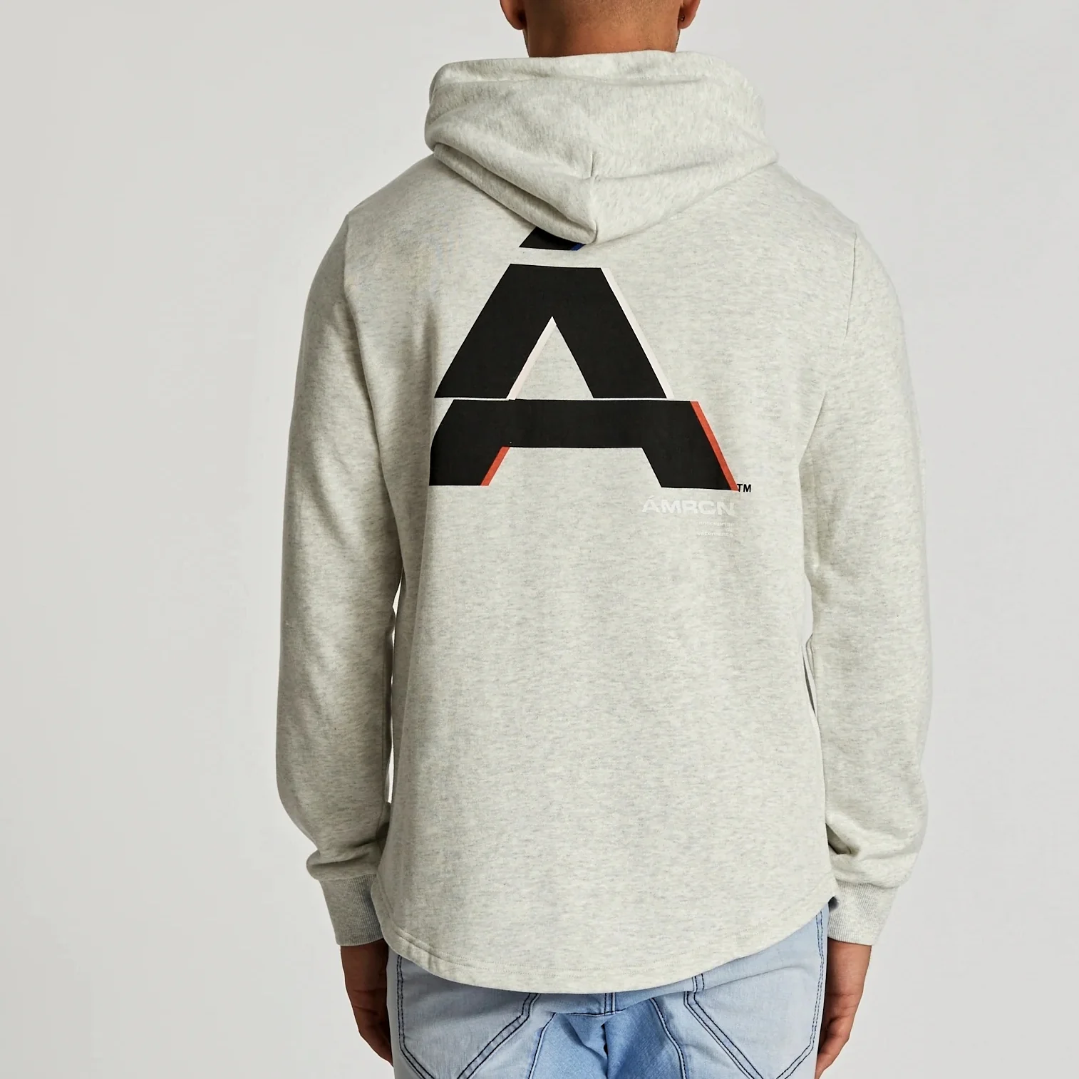 AMERICAIN Mens Fidele Hooded Dual Curved Hem Sweater Snow Marle - Image 10