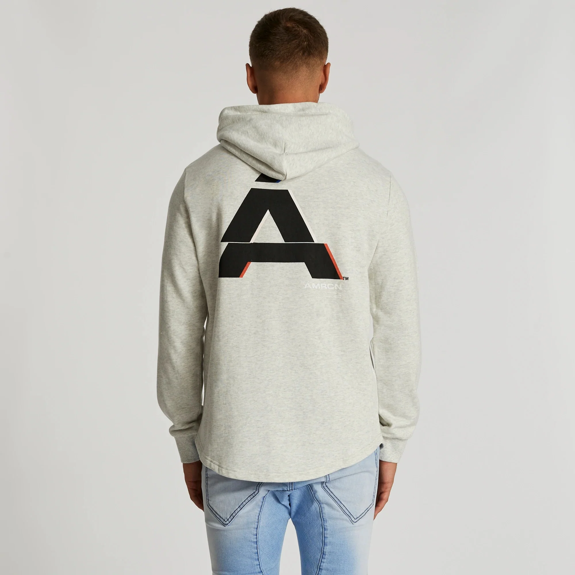 AMERICAIN Mens Fidele Hooded Dual Curved Hem Sweater Snow Marle - Image 11