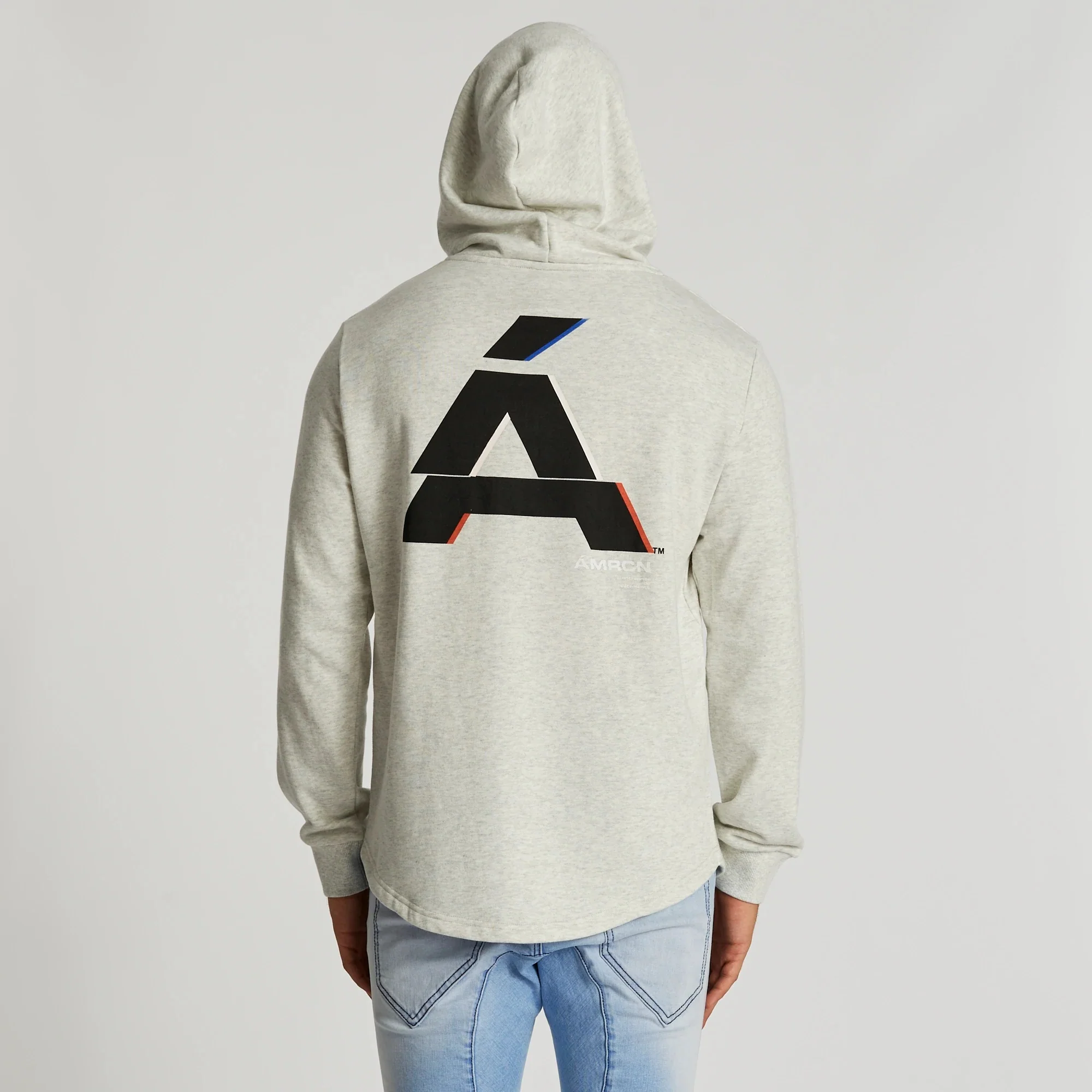 AMERICAIN Mens Fidele Hooded Dual Curved Hem Sweater Snow Marle - Image 4