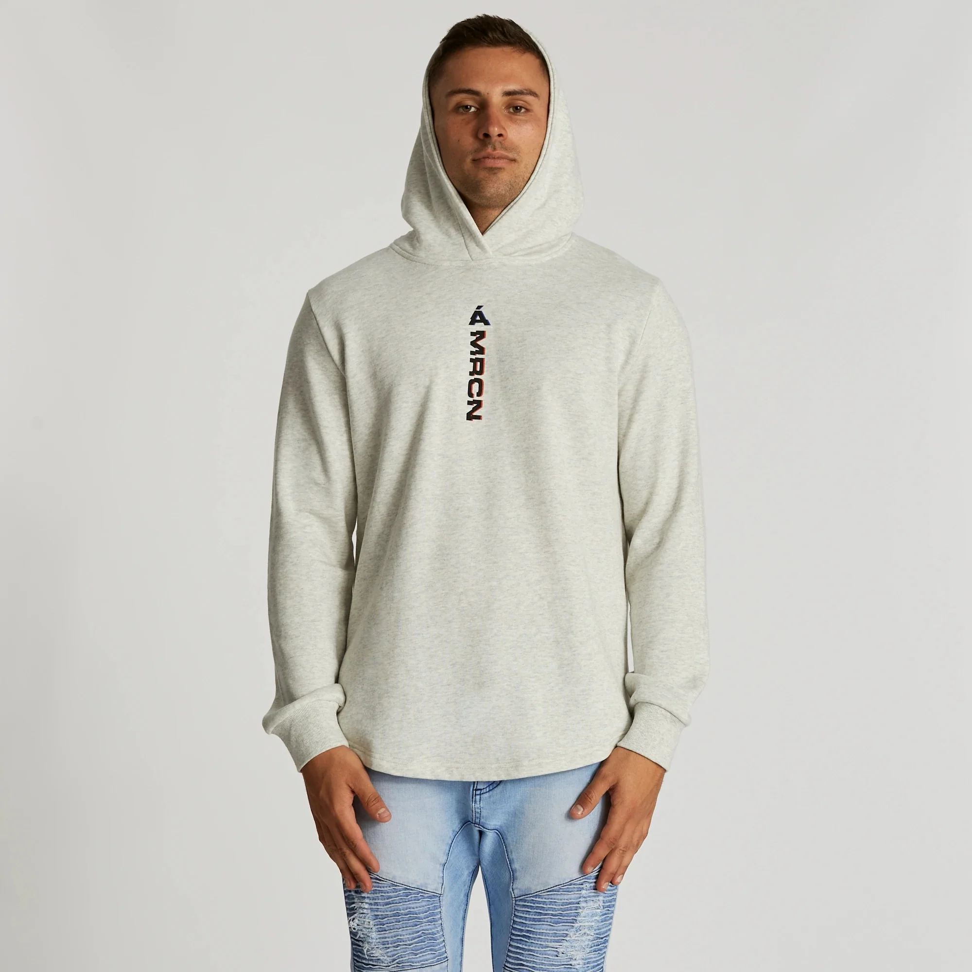 AMERICAIN Mens Fidele Hooded Dual Curved Hem Sweater Snow Marle - Image 6
