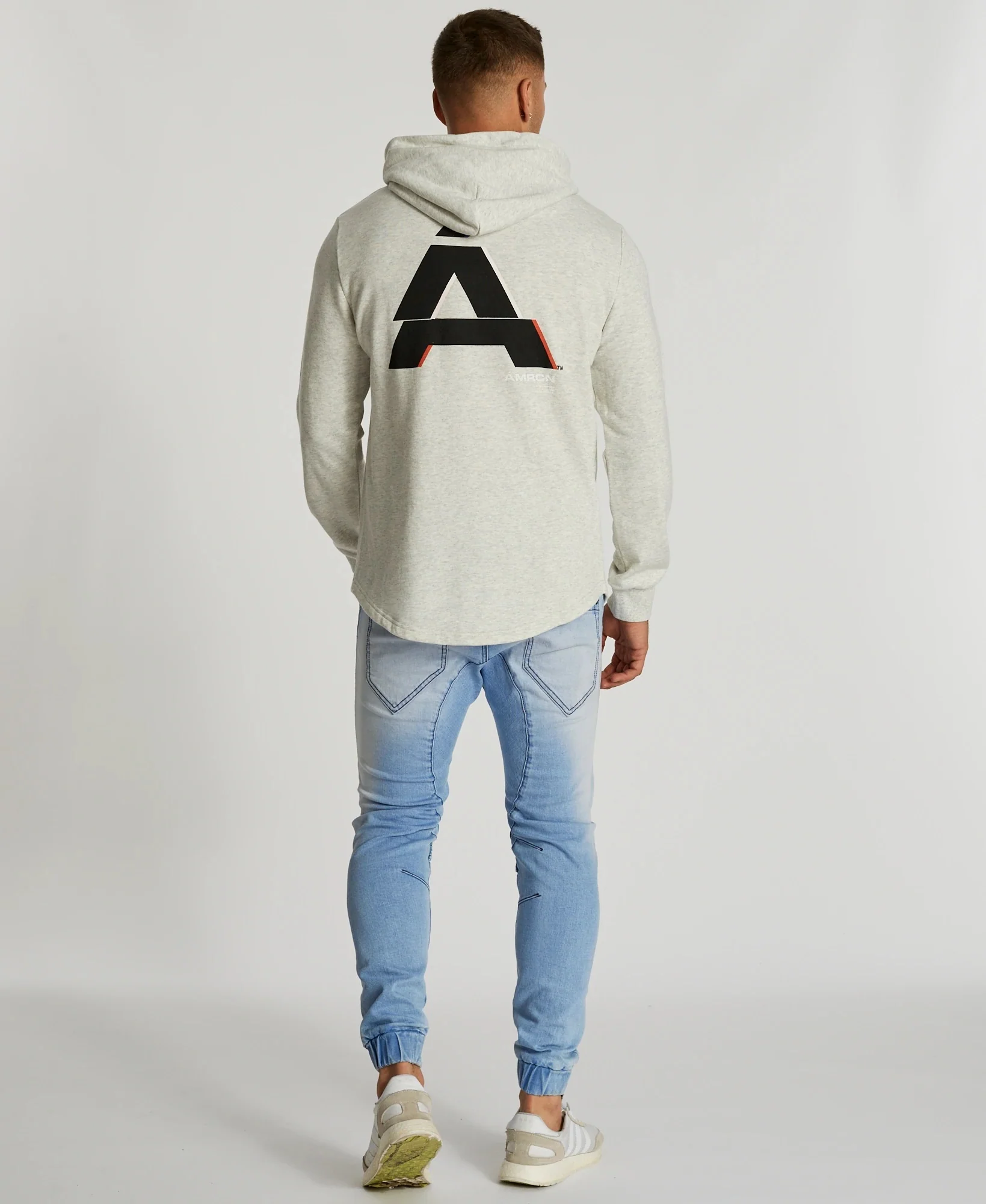 AMERICAIN Mens Fidele Hooded Dual Curved Hem Sweater Snow Marle - Image 7