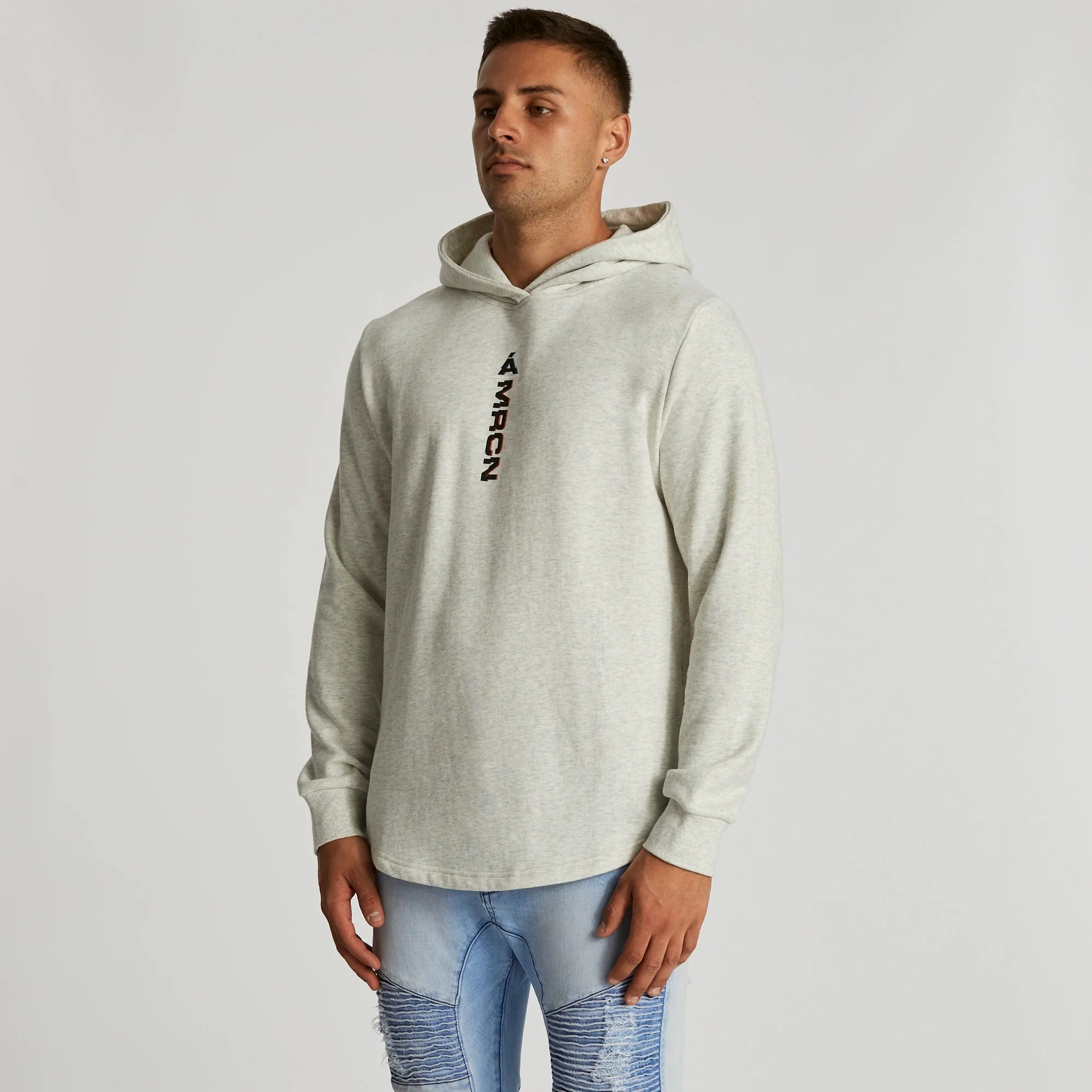 AMERICAIN Mens Fidele Hooded Dual Curved Hem Sweater Snow Marle - Image 9