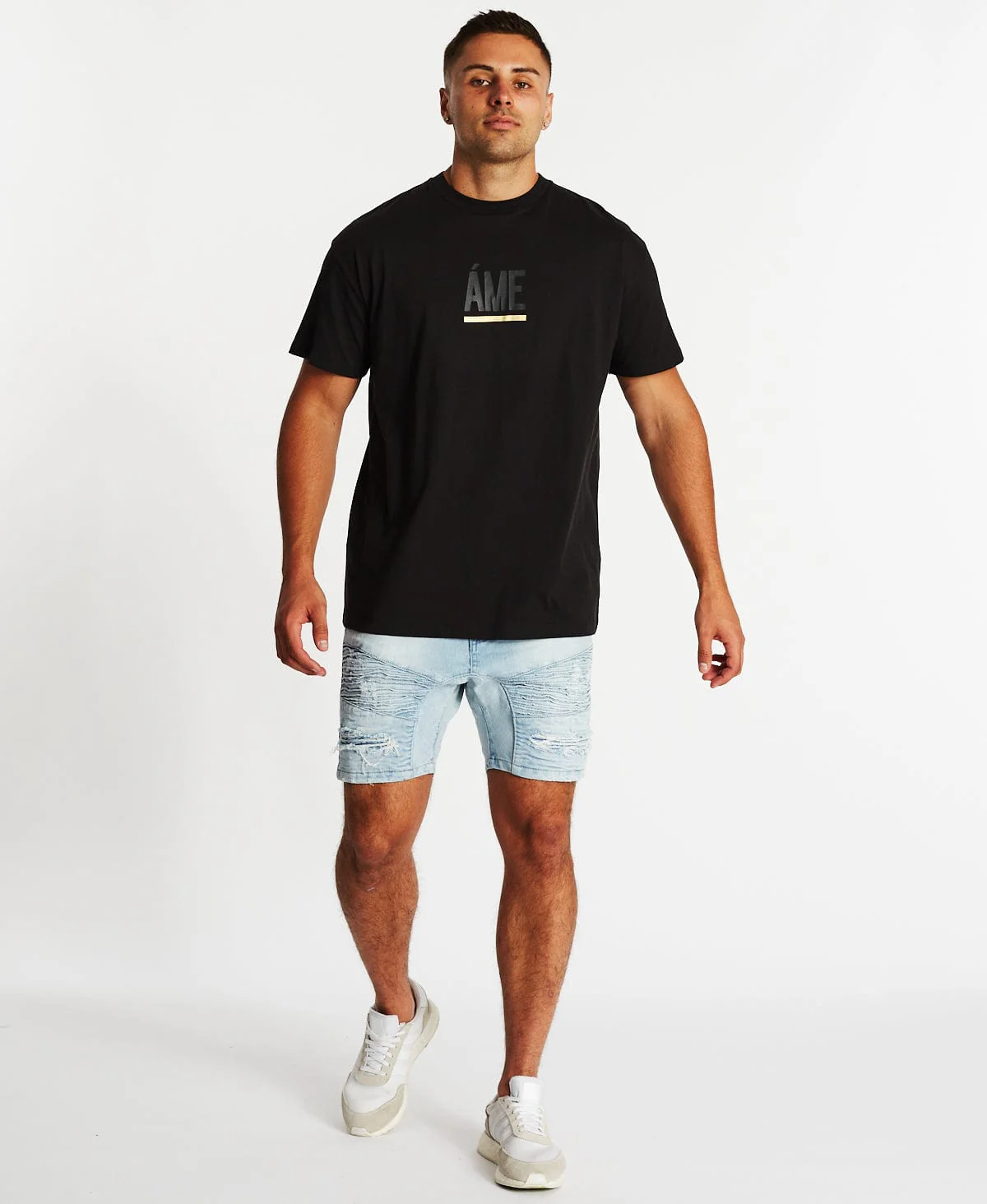 AMERICAIN Mens Flammes Oversized Tee Shirt Jet Black - Image 3