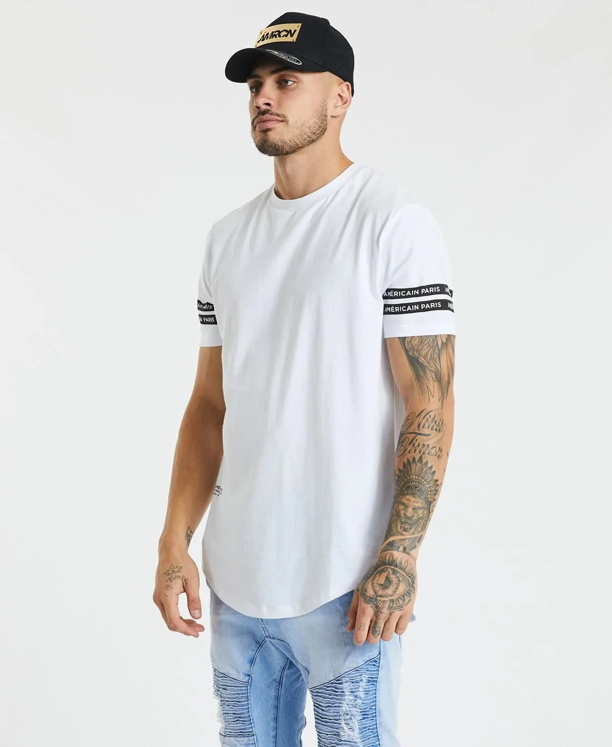 AMERICAIN Mens Hardwick Dual Curved Hem Tee Shirt White - Image 3